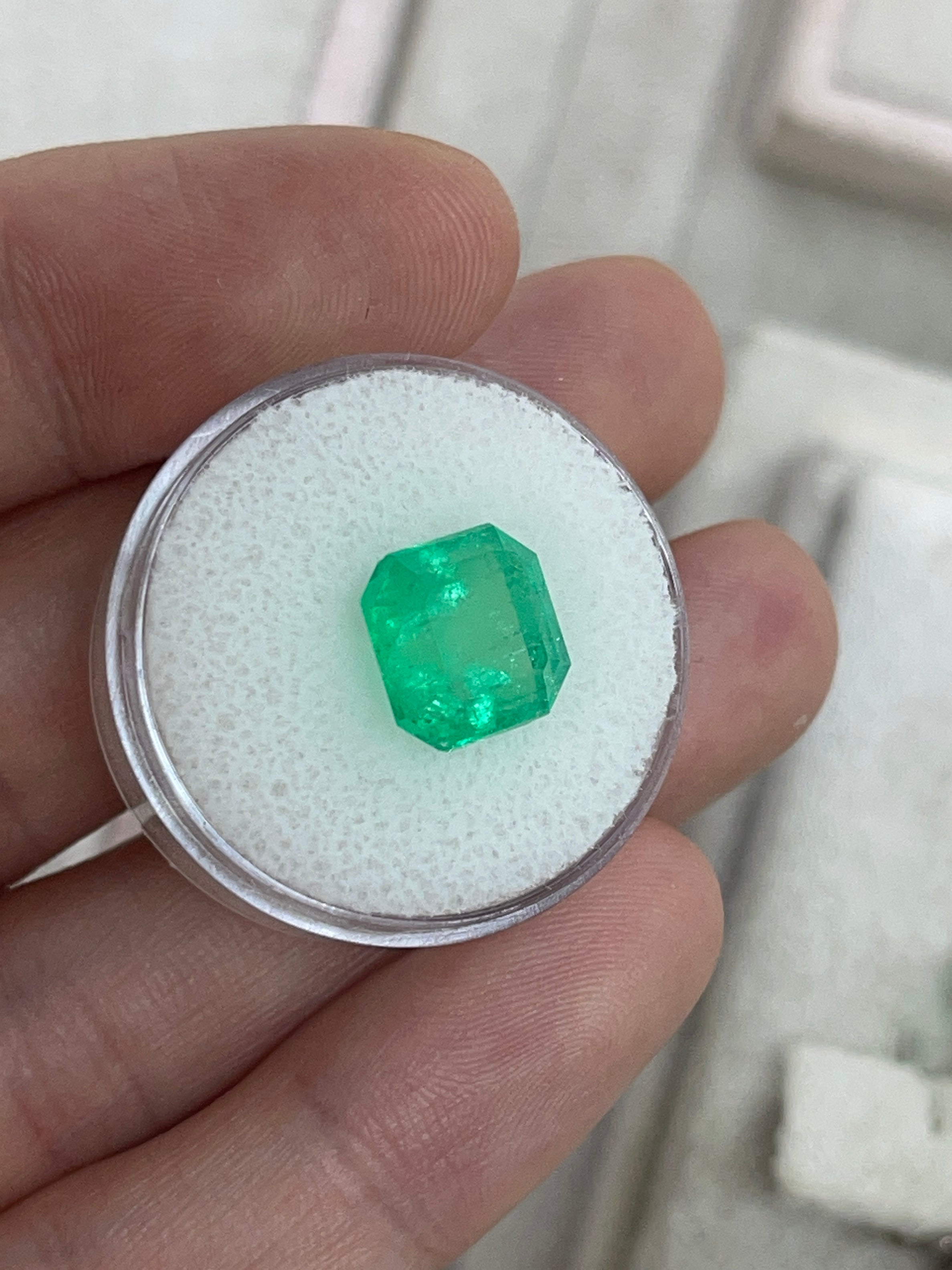 5.57 Carat 10x10 Medium Yellowish Loose Colombian Emerald-Asscher Cut - JR Colombian Emeralds