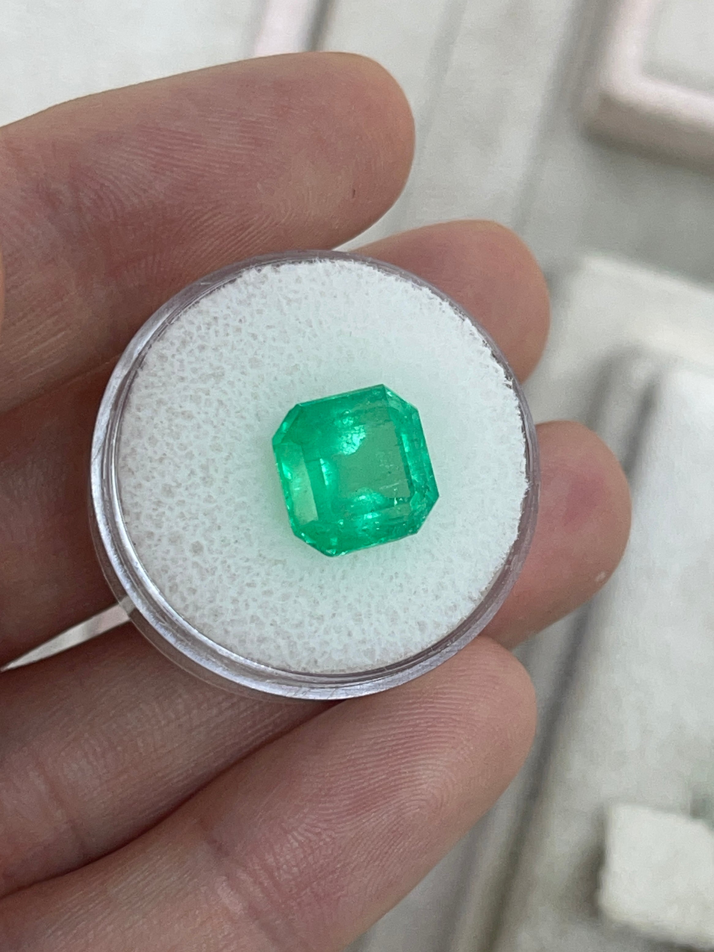 5.57 Carat 10x10 Medium Yellowish Loose Colombian Emerald-Asscher Cut - JR Colombian Emeralds