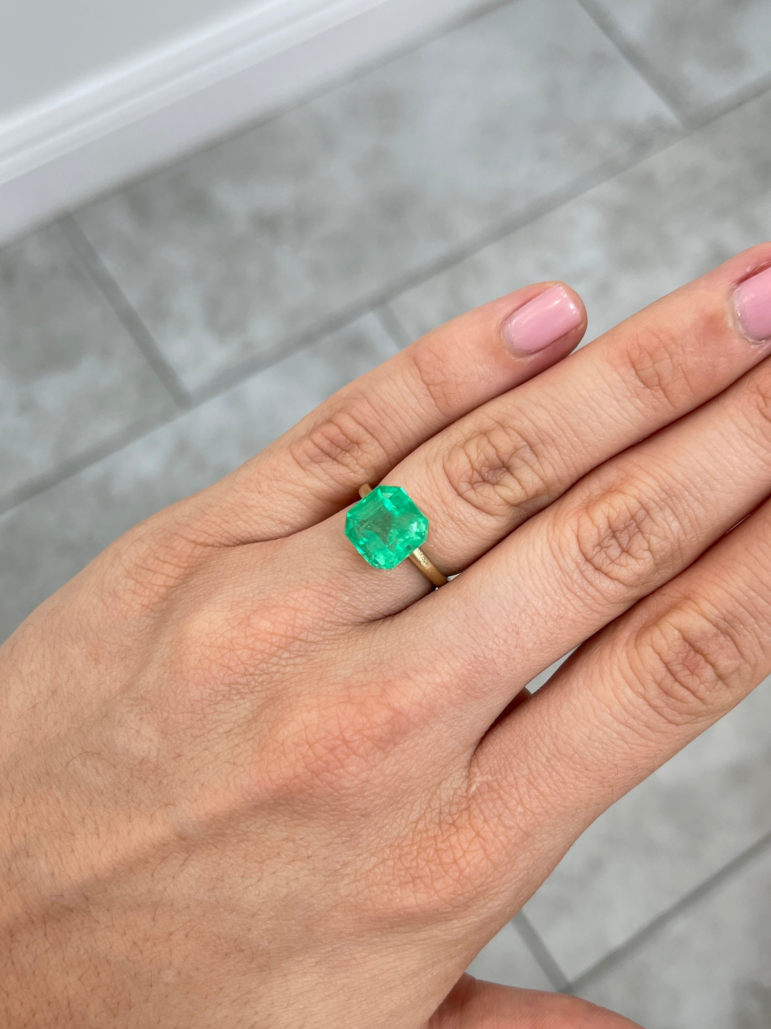 5.57 Carat 10x10 Medium Yellowish Loose Colombian Emerald-Asscher Cut - JR Colombian Emeralds