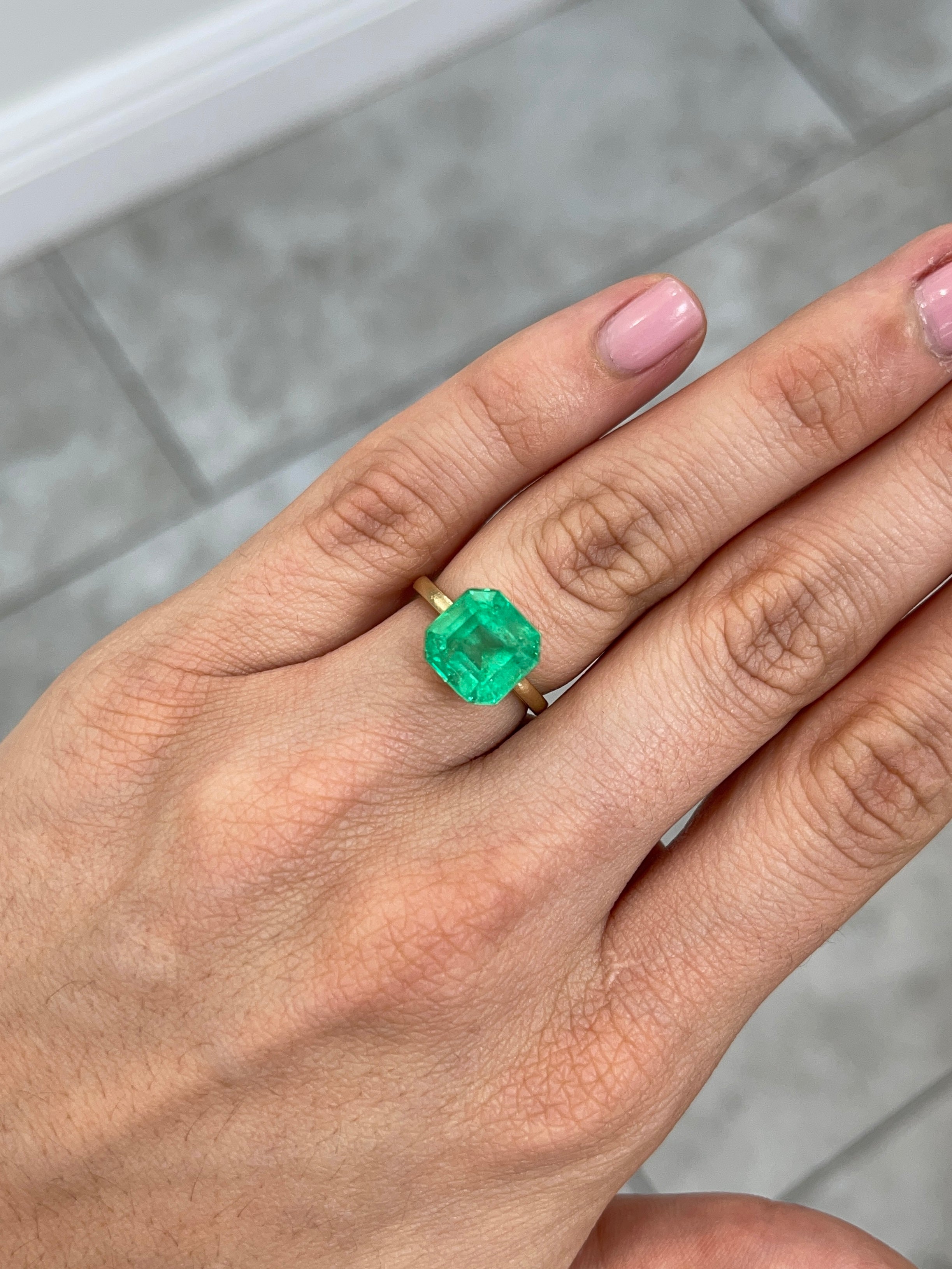 5.57 Carat 10x10 Medium Yellowish Loose Colombian Emerald-Asscher Cut - JR Colombian Emeralds