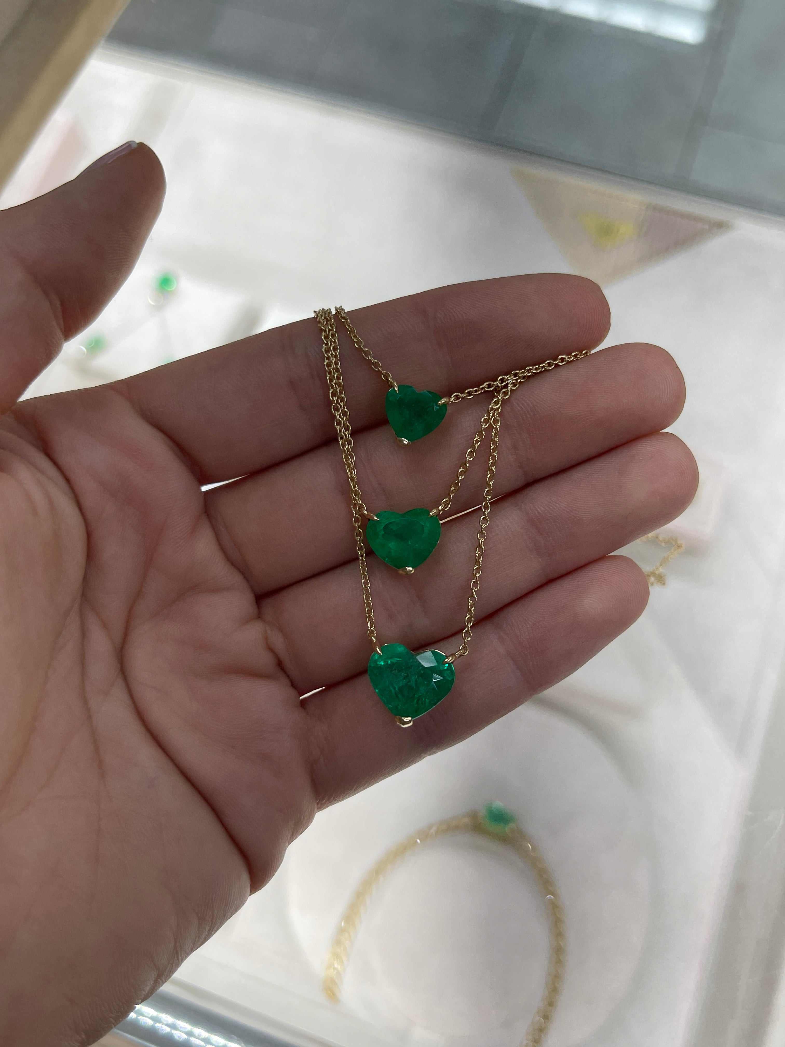 5.77 Carat Colombian Emerald Heart Cut Solitaire 18K Necklace - JR Colombian Emeralds