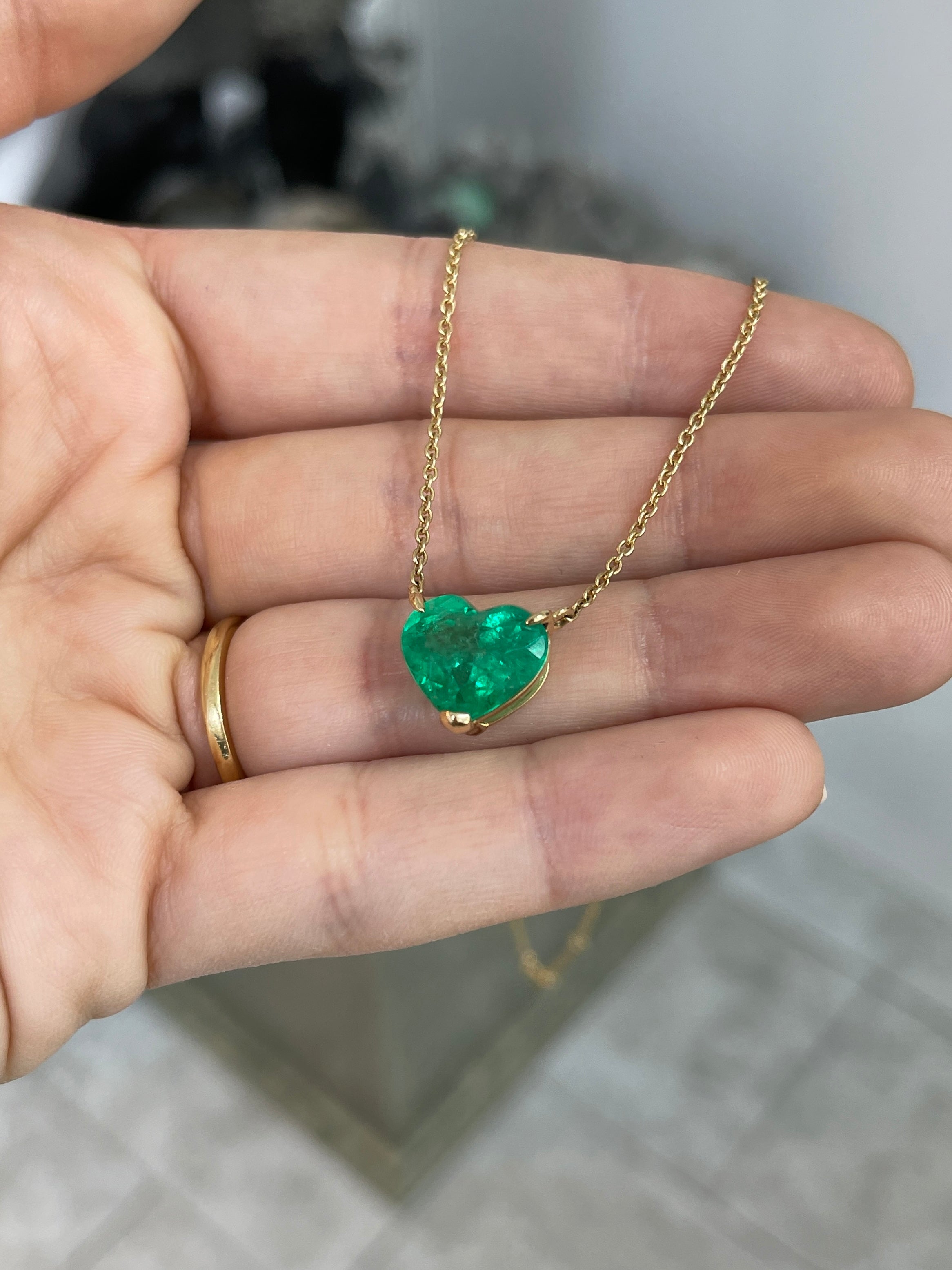 5.77 Carat Colombian Emerald Heart Cut Solitaire 18K Necklace - JR Colombian Emeralds