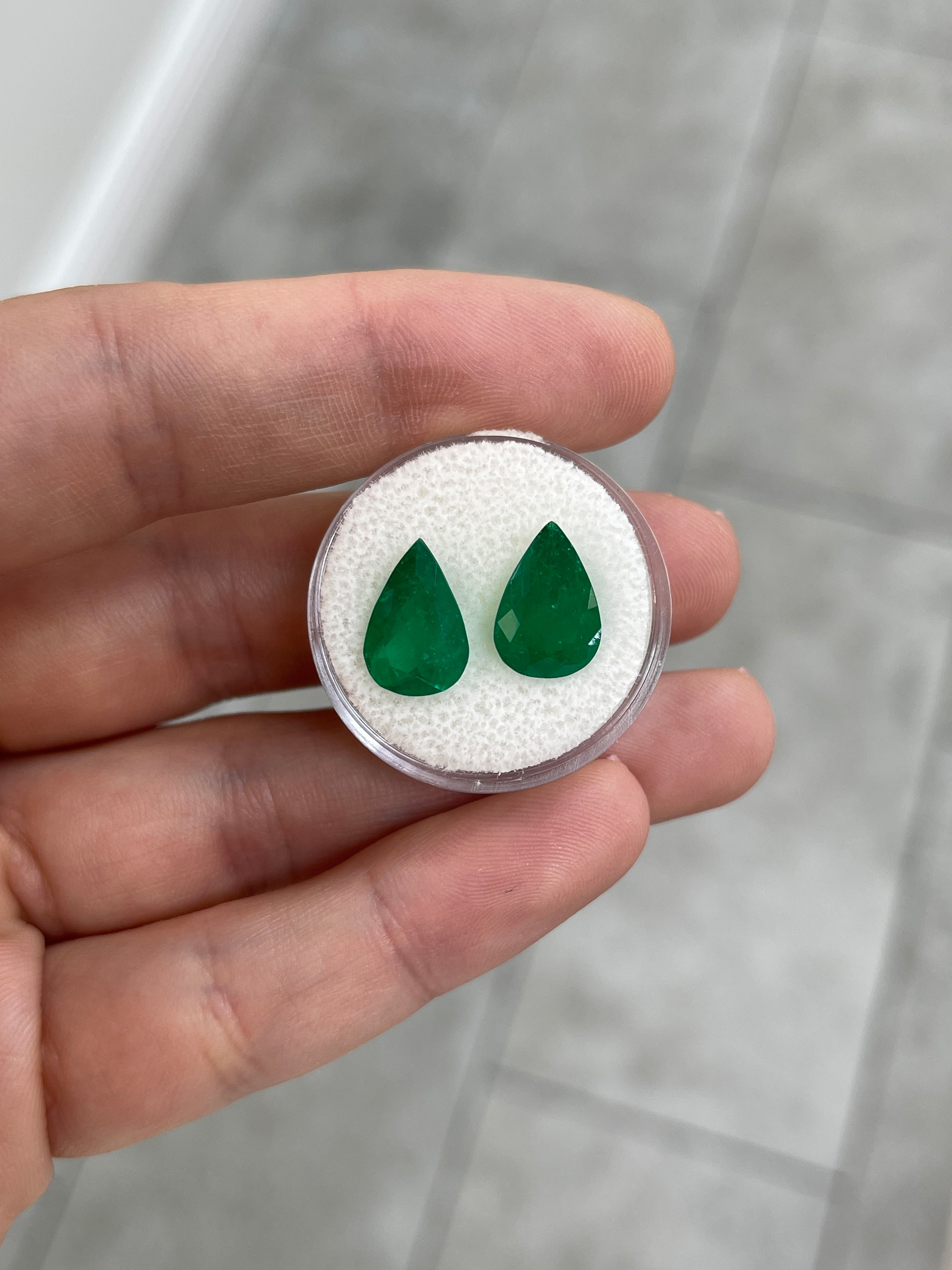 5.86tcw Muzo Green 12x8 Matching Pear Green Colombian Emeralds - JR Colombian Emeralds