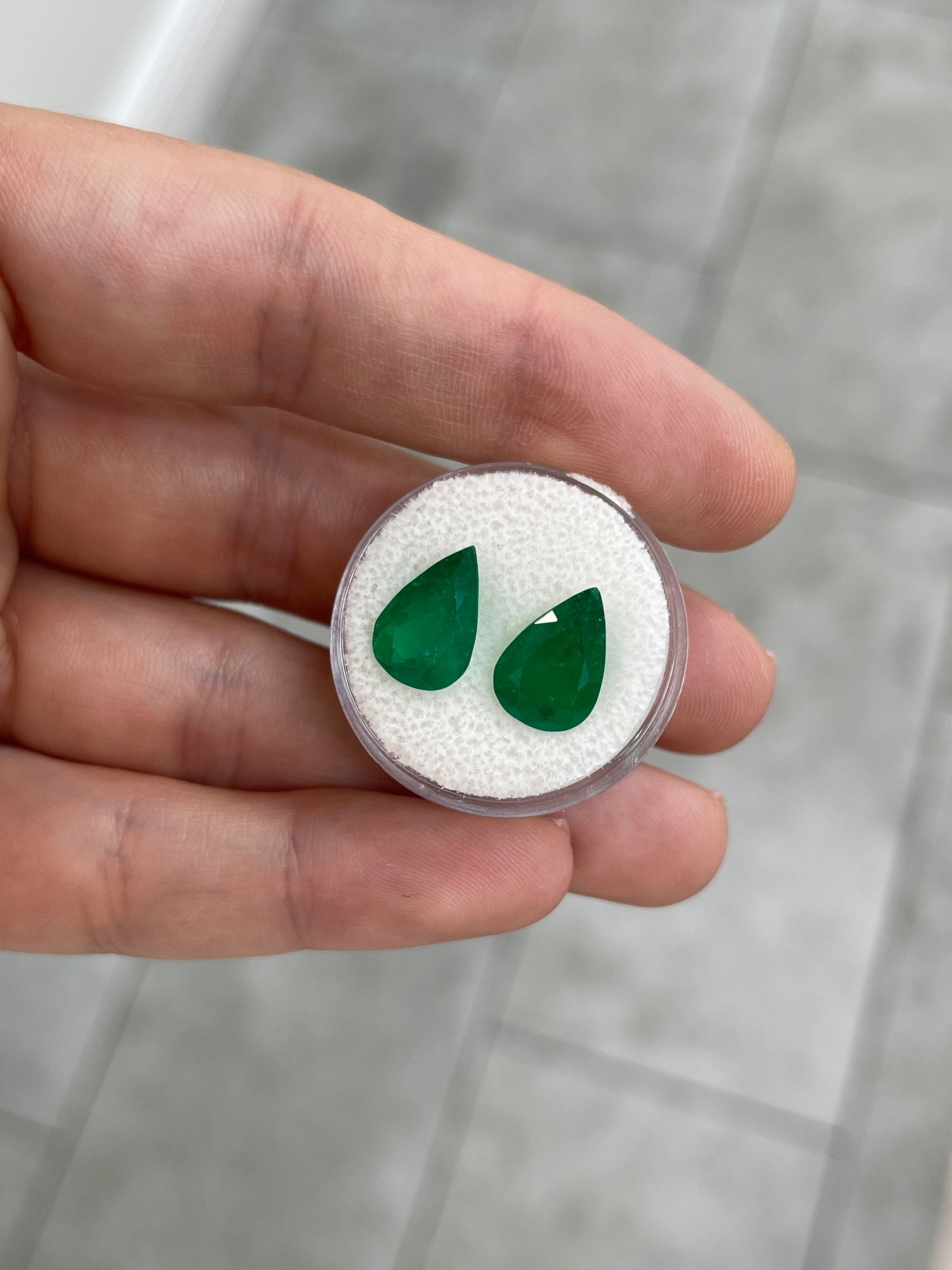 5.86tcw Muzo Green 12x8 Matching Pear Green Colombian Emeralds - JR Colombian Emeralds