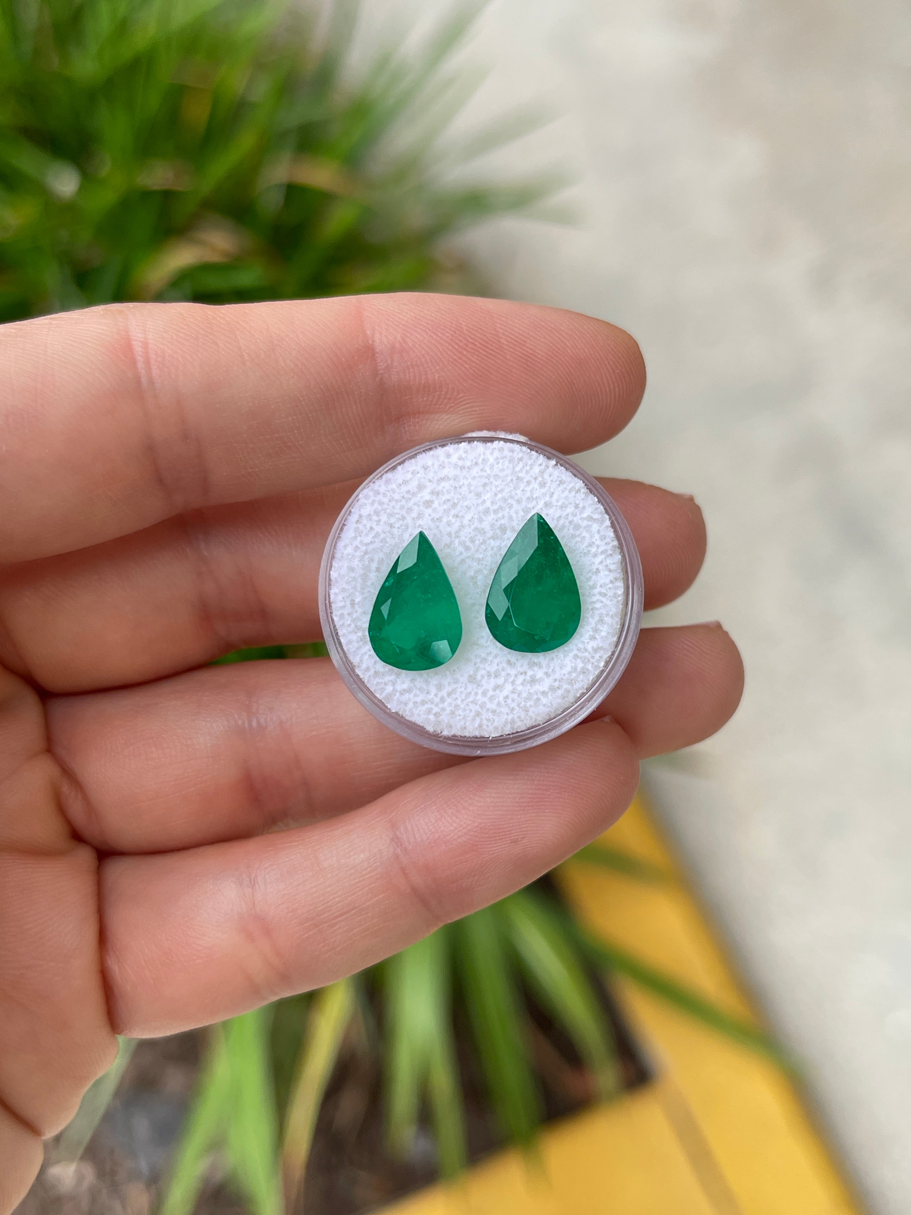 5.86tcw Muzo Green 12x8 Matching Pear Green Colombian Emeralds - JR Colombian Emeralds