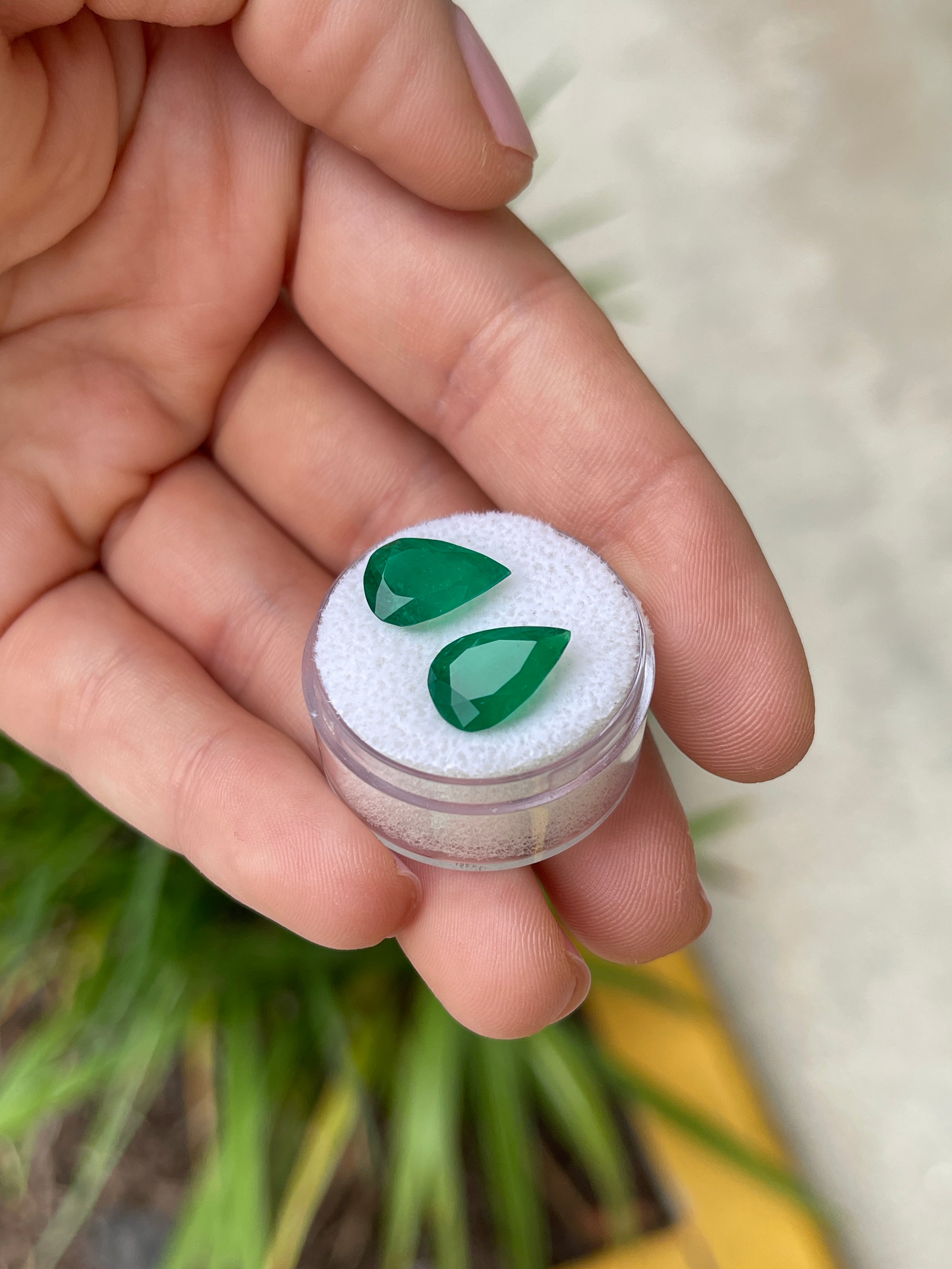 5.86tcw Muzo Green 12x8 Matching Pear Green Colombian Emeralds - JR Colombian Emeralds