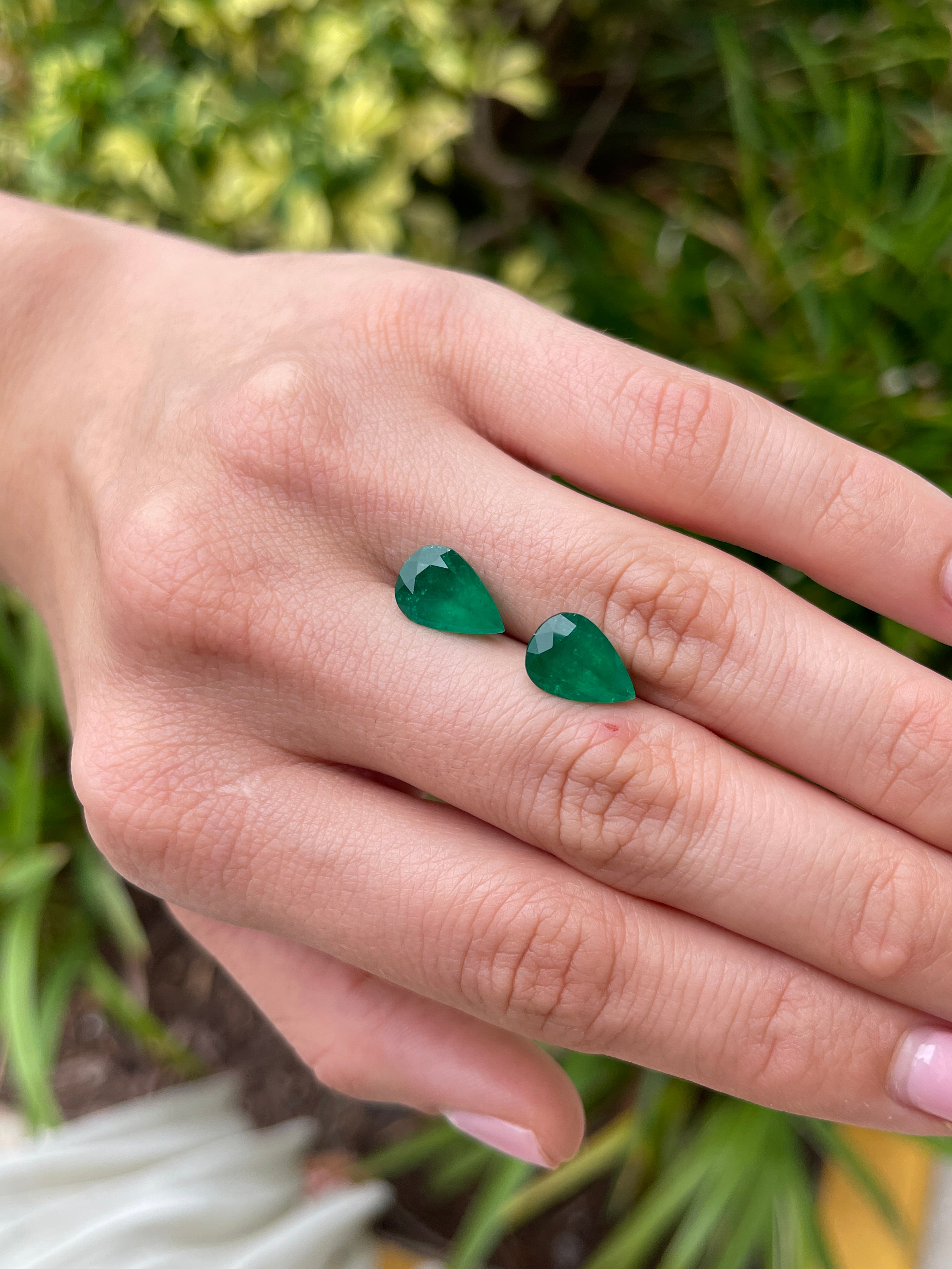 5.86tcw Muzo Green 12x8 Matching Pear Green Colombian Emeralds - JR Colombian Emeralds