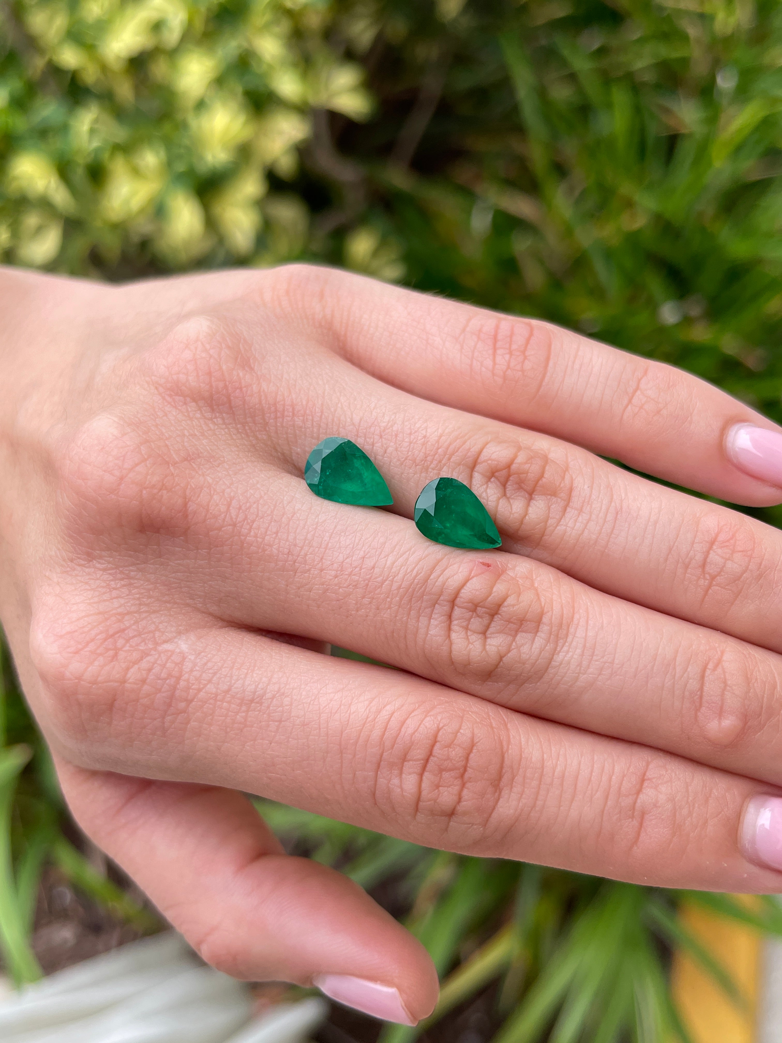 5.86tcw Muzo Green 12x8 Matching Pear Green Colombian Emeralds - JR Colombian Emeralds