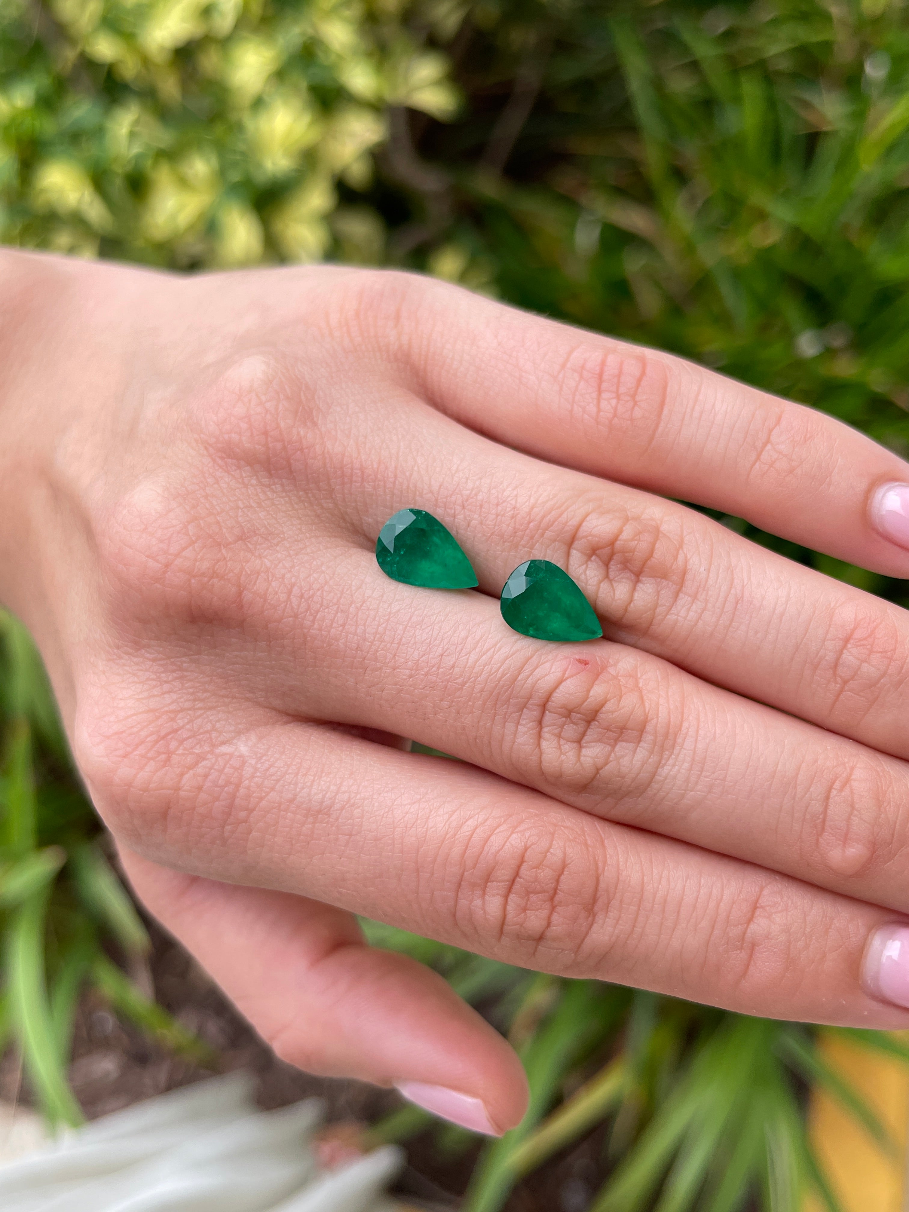 5.86tcw Muzo Green 12x8 Matching Pear Green Colombian Emeralds - JR Colombian Emeralds