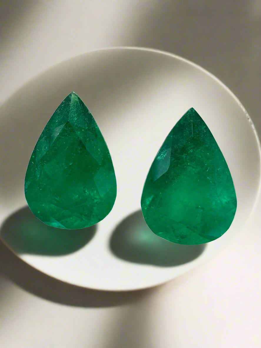 5.86tcw Muzo Green 12x8 Matching Pear Green Colombian Emeralds - JR Colombian Emeralds