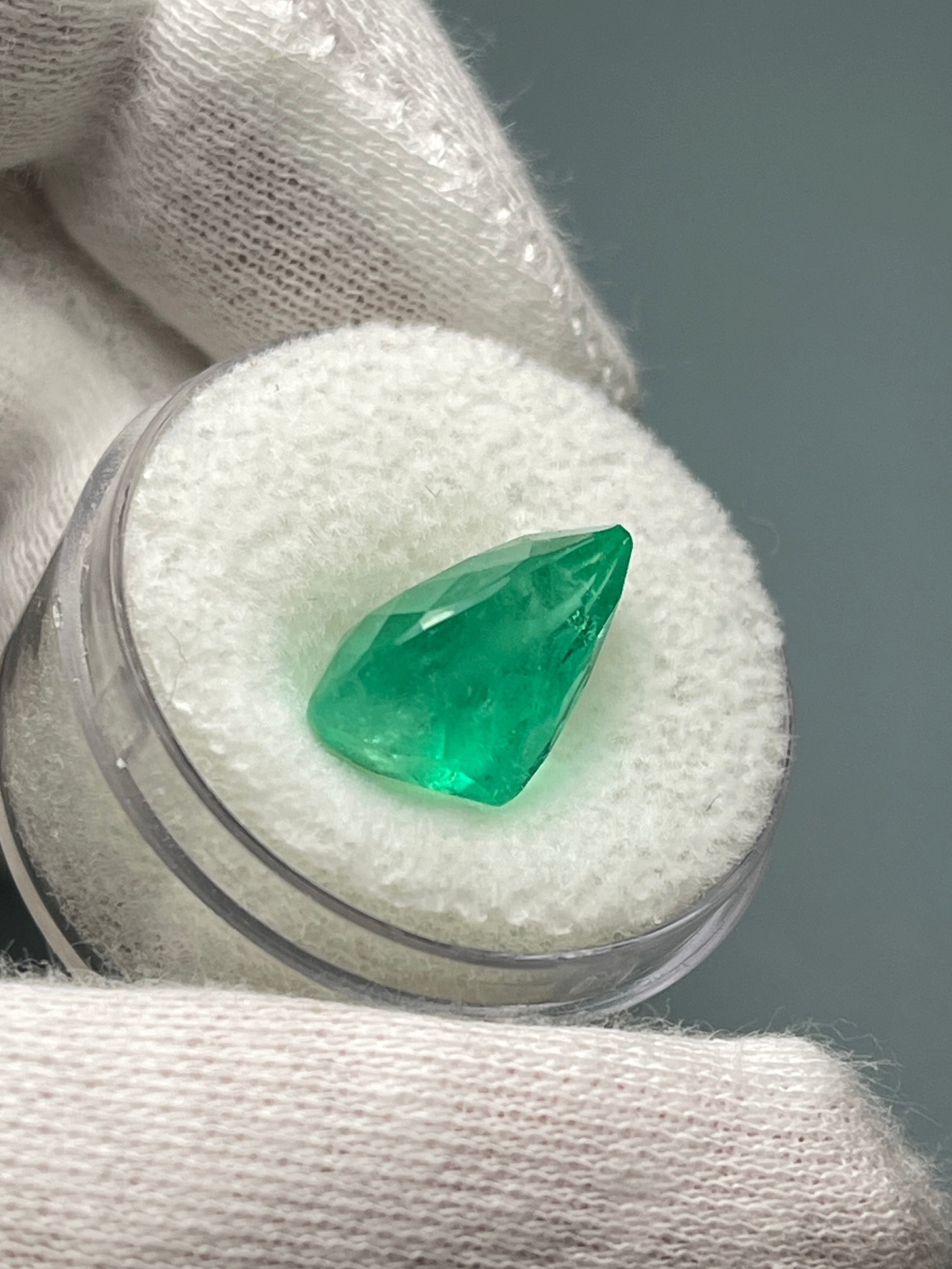 6.01 carat 14x10 Medium Yellowish Green Natural Loose Colombian Emerald-Pear Cut - JR Colombian Emeralds