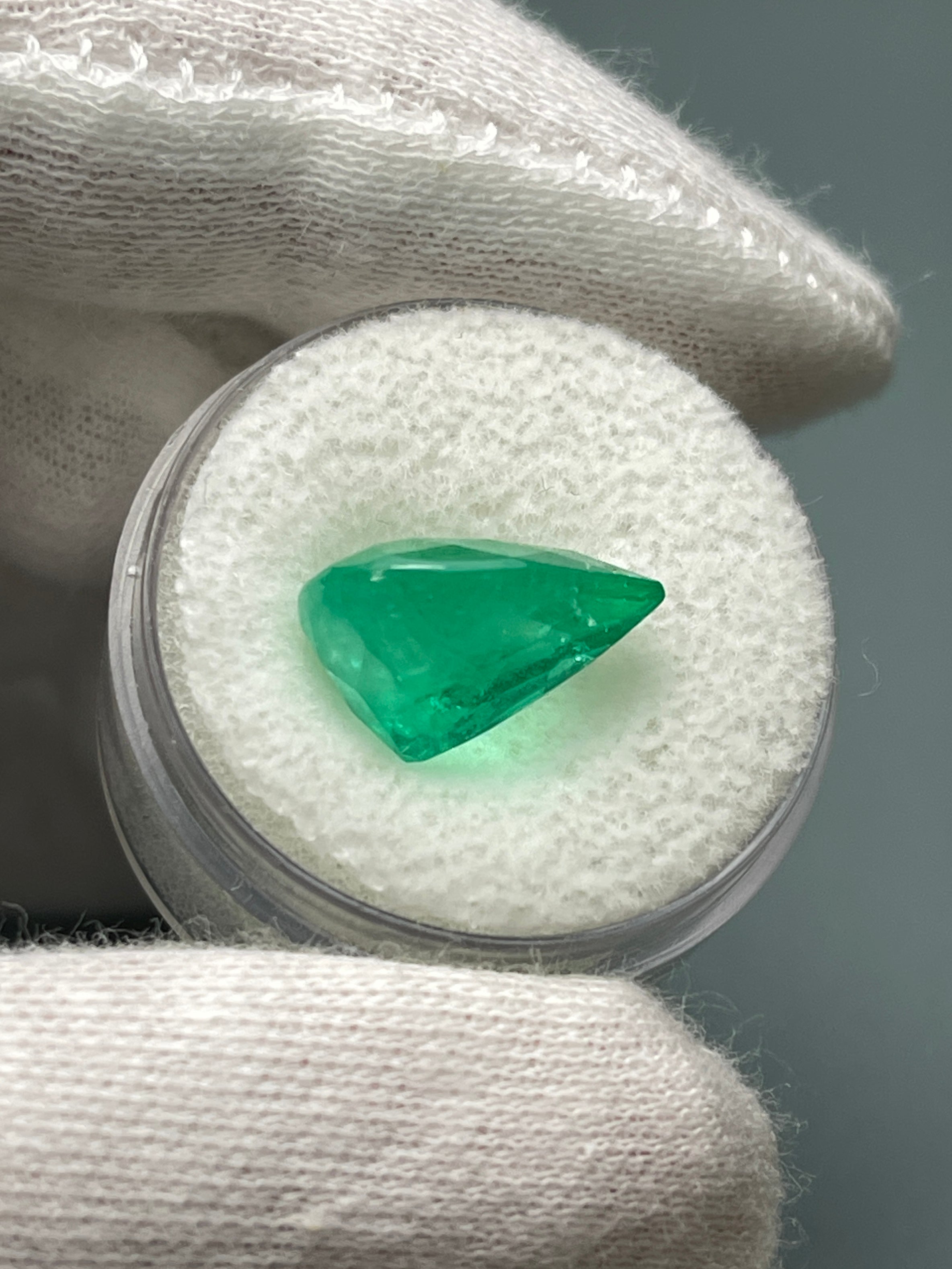 6.01 carat 14x10 Medium Yellowish Green Natural Loose Colombian Emerald-Pear Cut - JR Colombian Emeralds