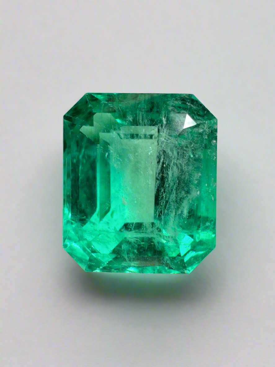 6.03 carat bluish natural Colombian emerald loose gemstone in classic emerald cut, 11.5x10mm, from JR Colombian Emeralds.