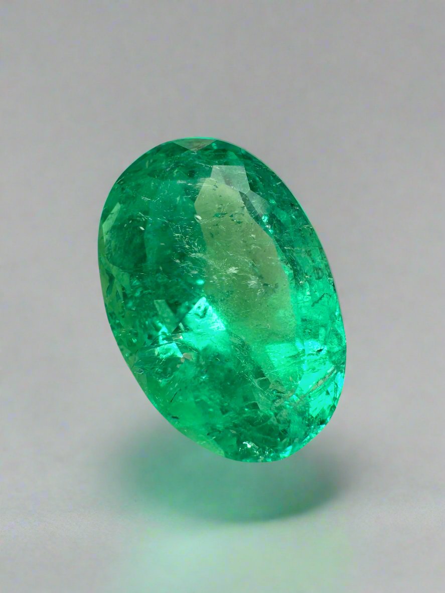 6.23 Carat Elongated Yellowish Green Natural Loose Colombian Emerald-Oval Cut - JR Colombian Emeralds