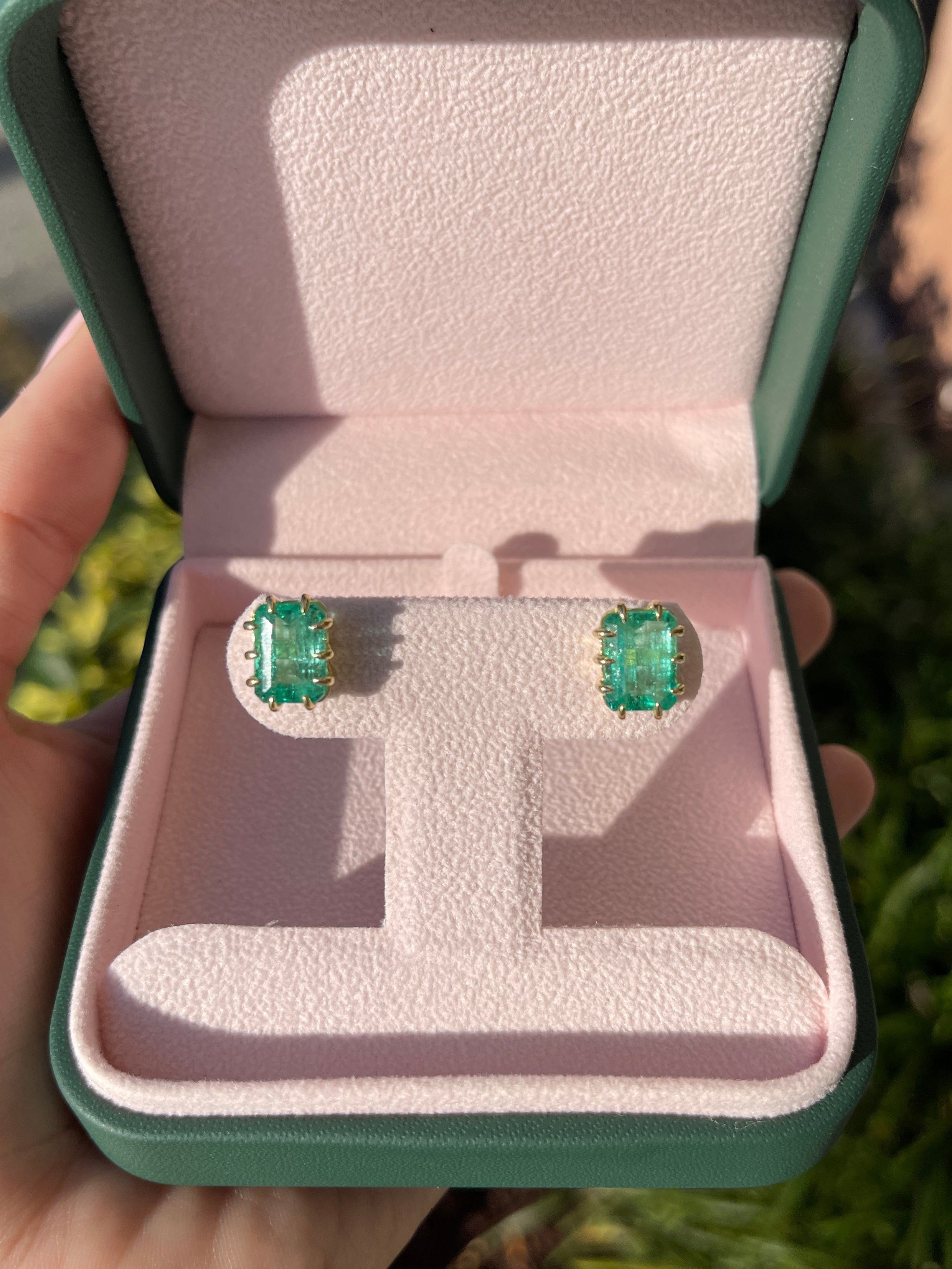 6.24tcw Colombian Emerald Multi Prong 18K Statement Studs - JR Colombian Emeralds