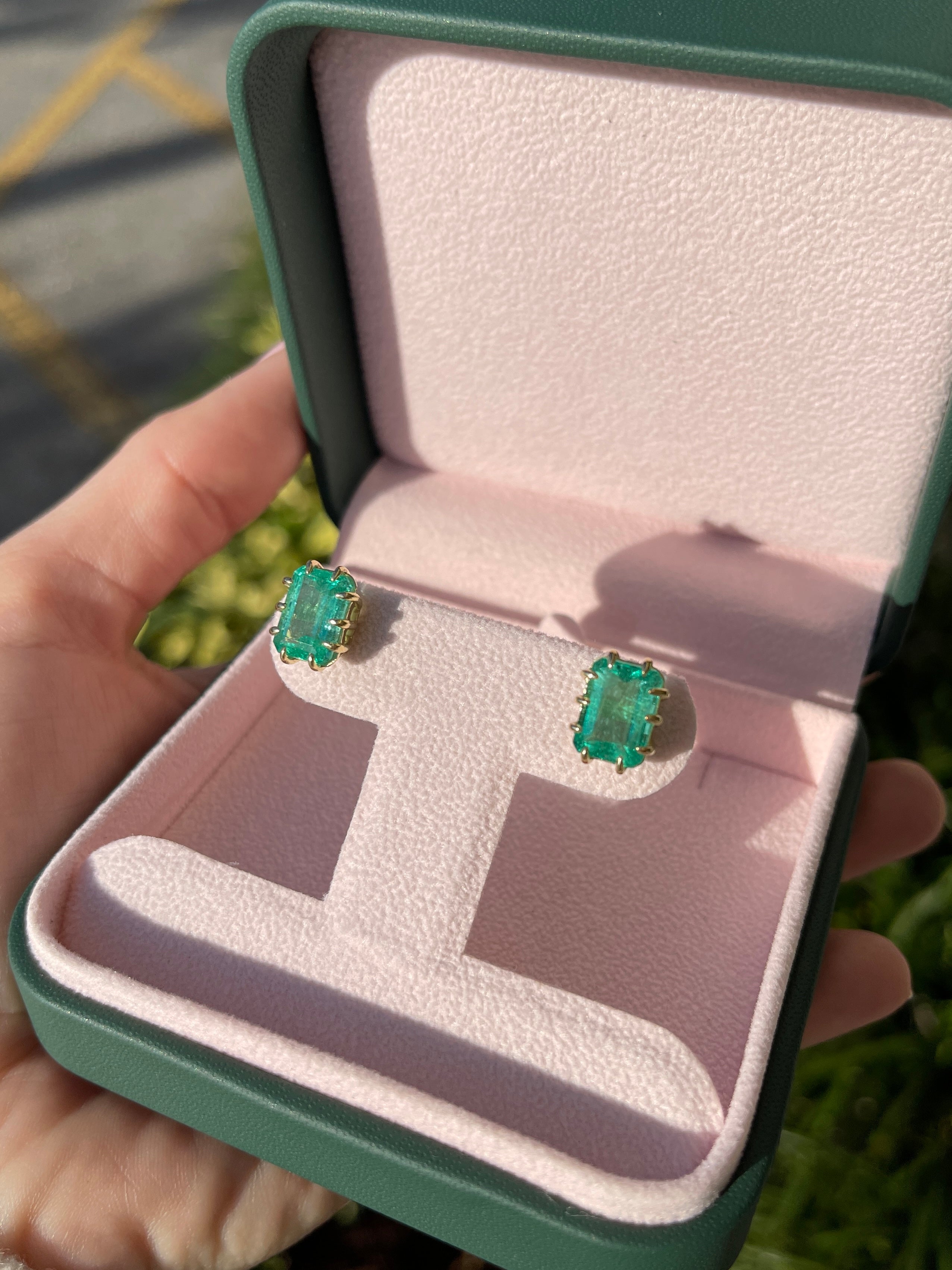 6.24tcw Colombian Emerald Multi Prong 18K Statement Studs - JR Colombian Emeralds