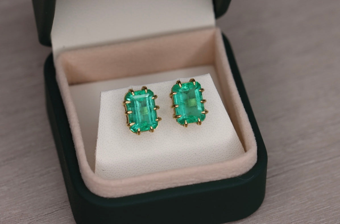 6.24tcw Colombian Emerald Multi Prong 18K Statement Studs - JR Colombian Emeralds