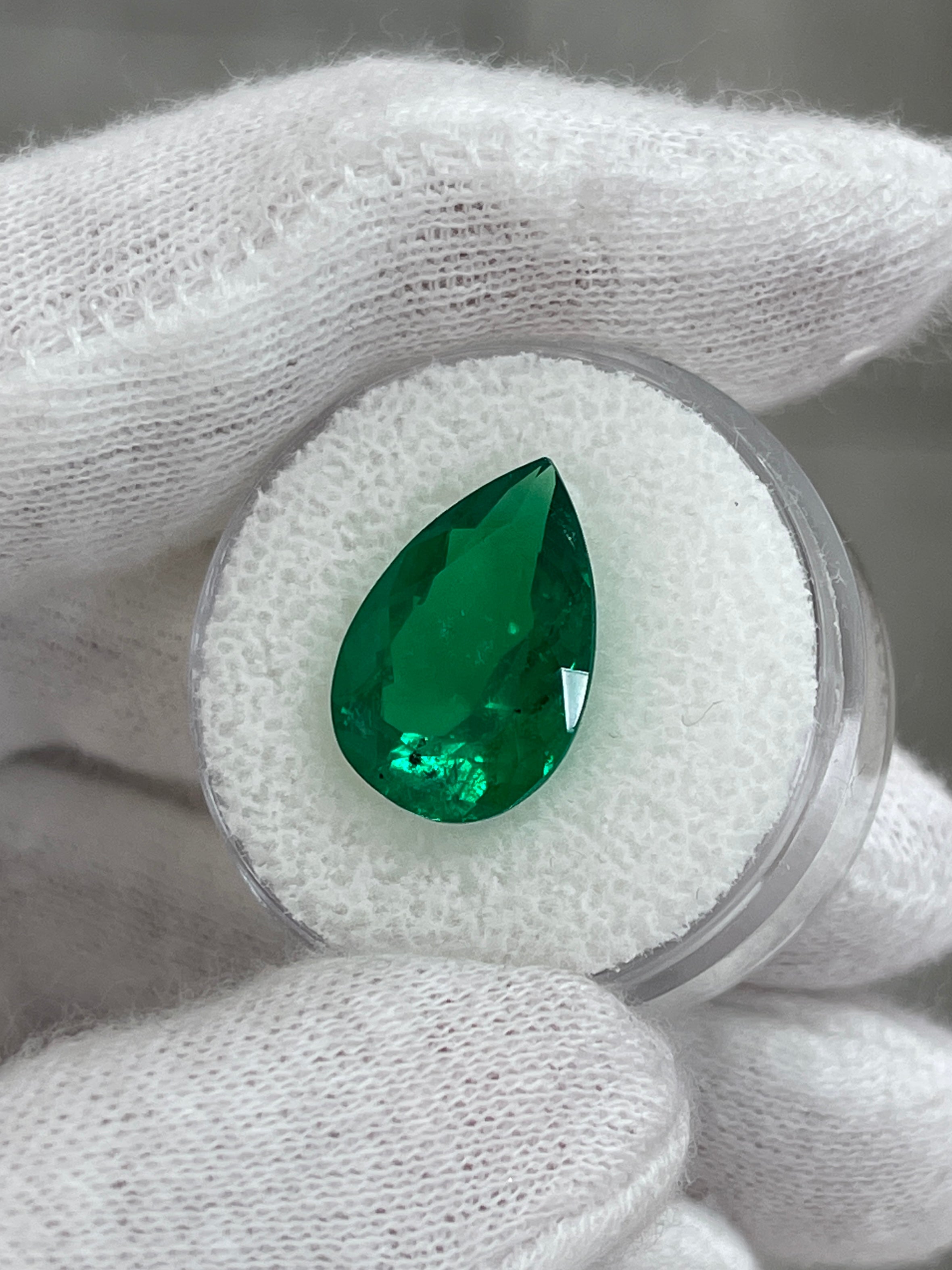 6.40 carat 16x11 AAA Minor Oil MuzoGreen Natural Loose Colombian Emerald-Pear Cut - JR Colombian Emeralds