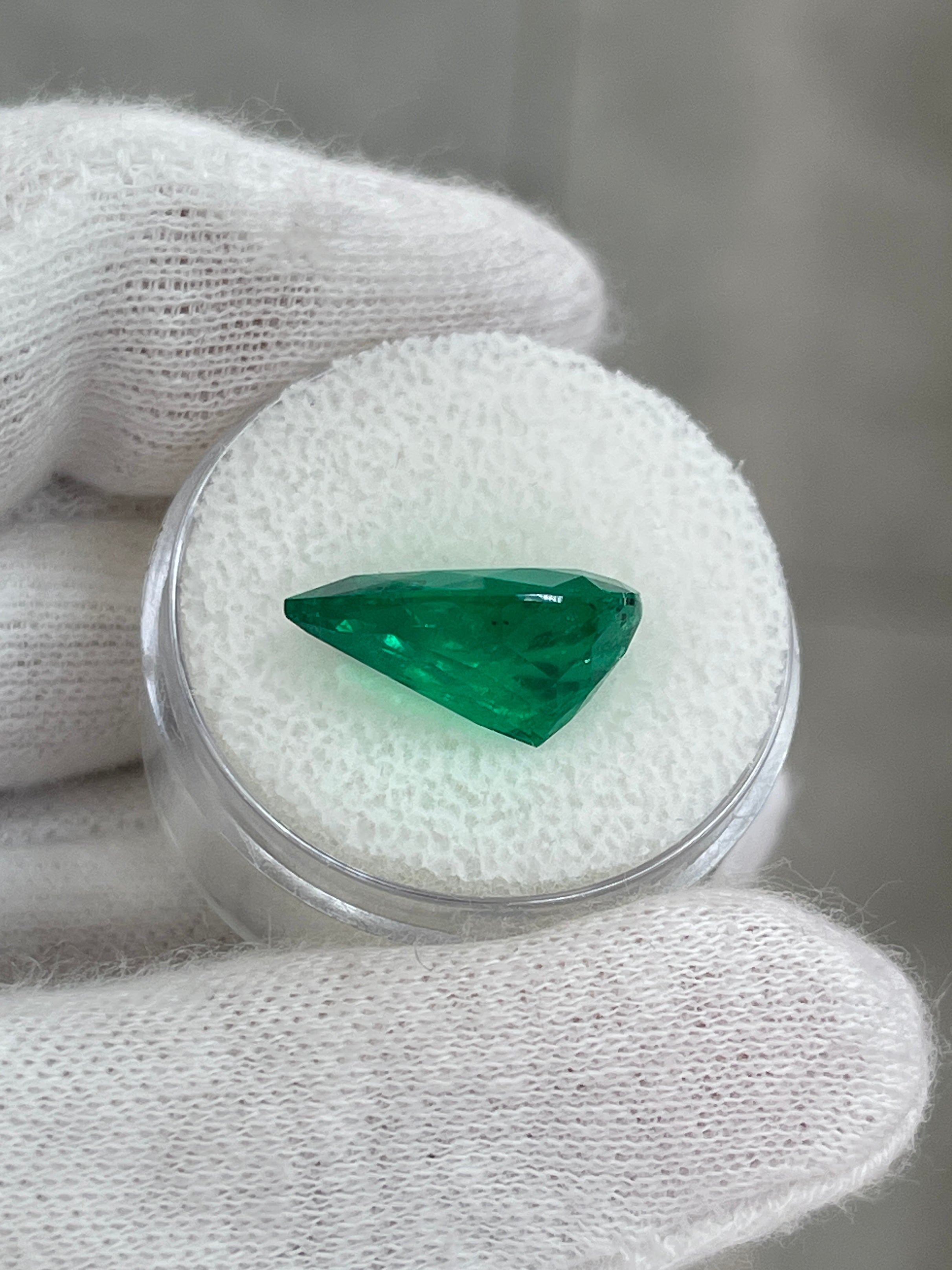 6.40 carat 16x11 AAA Minor Oil MuzoGreen Natural Loose Colombian Emerald-Pear Cut - JR Colombian Emeralds