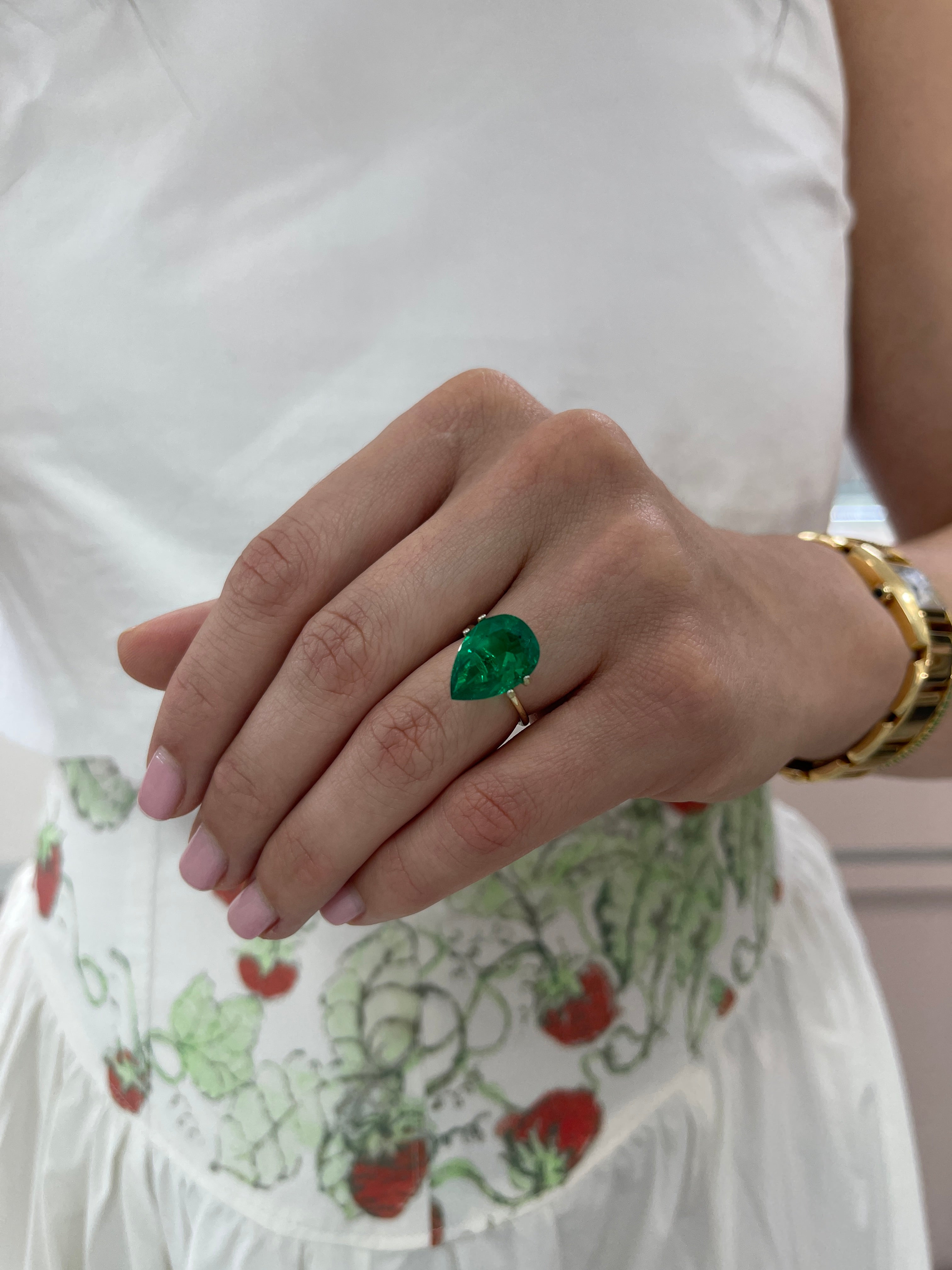 6.40 carat 16x11 AAA Minor Oil MuzoGreen Natural Loose Colombian Emerald-Pear Cut - JR Colombian Emeralds