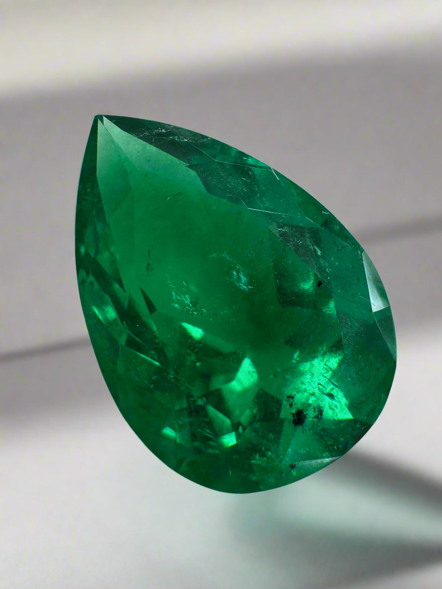 6.40 carat 16x11 AAA Minor Oil MuzoGreen Natural Loose Colombian Emerald-Pear Cut - JR Colombian Emeralds