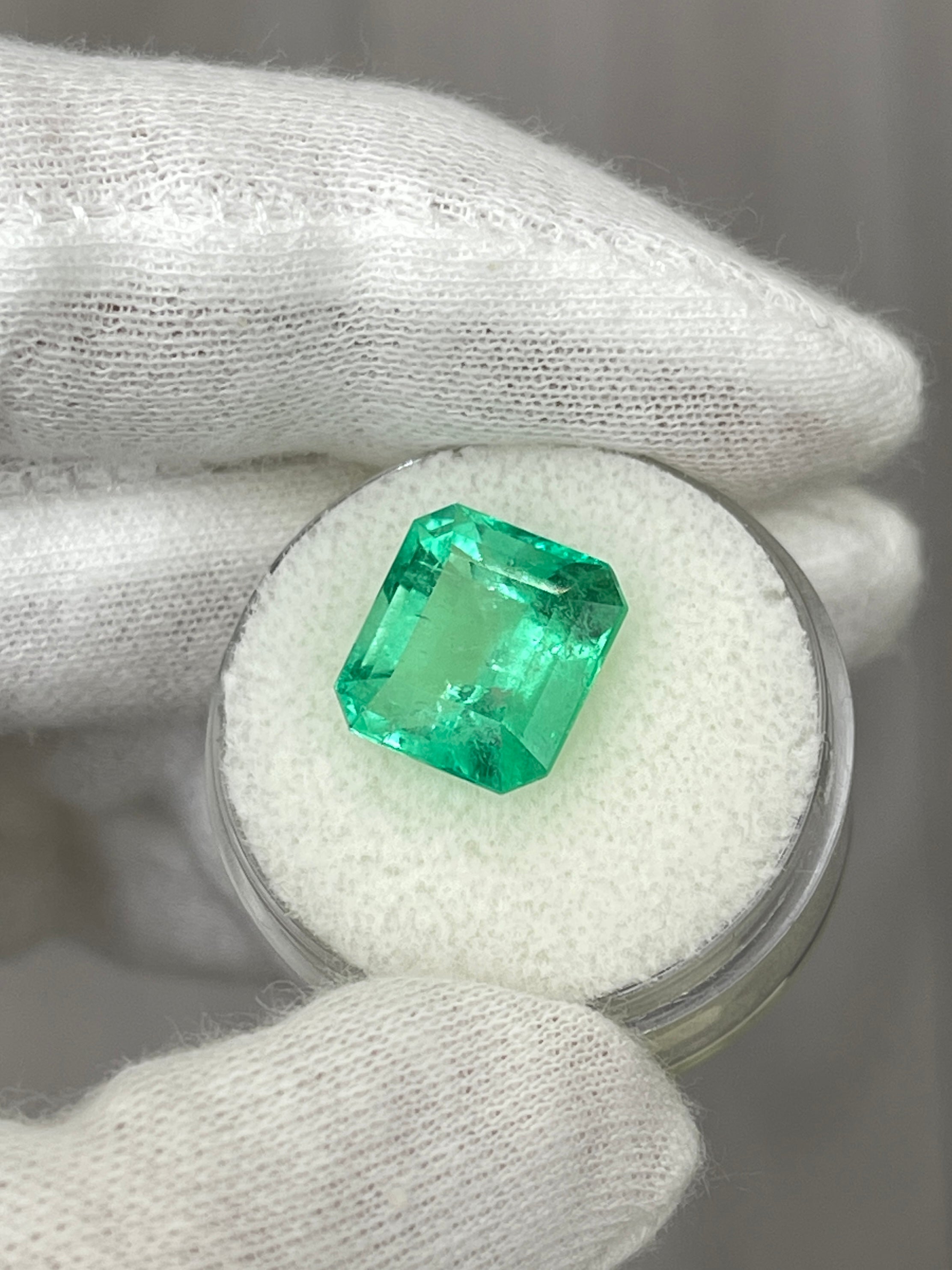 Yellowish green 6.50 carat natural Colombian emerald loose Asscher cut gemstone from JR Colombian Emeralds.