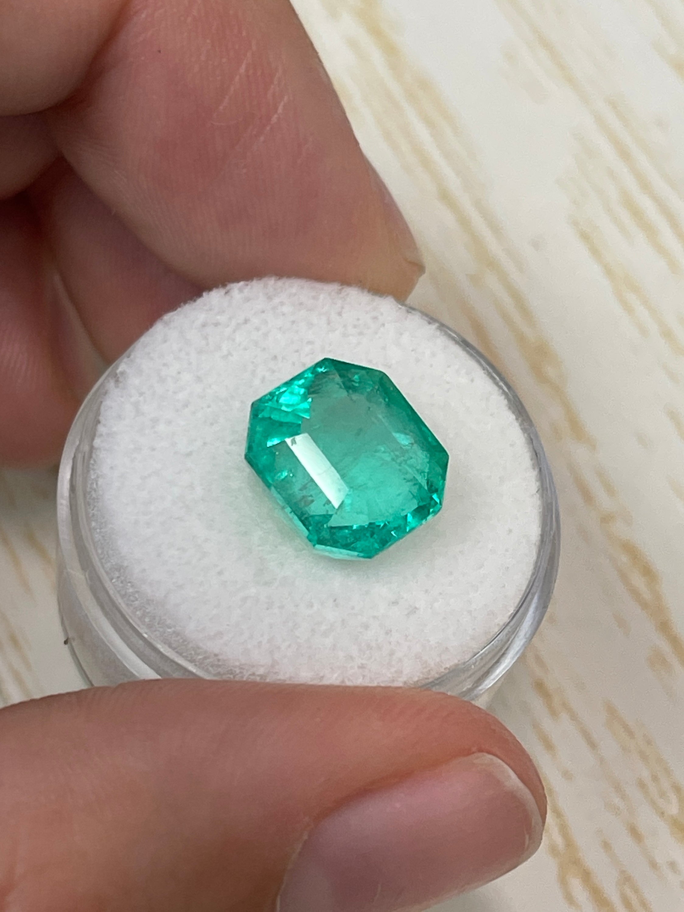 6.63 carat natural Colombian emerald loose gemstone, chunky 11x10mm emerald cut from JR Colombian Emeralds.