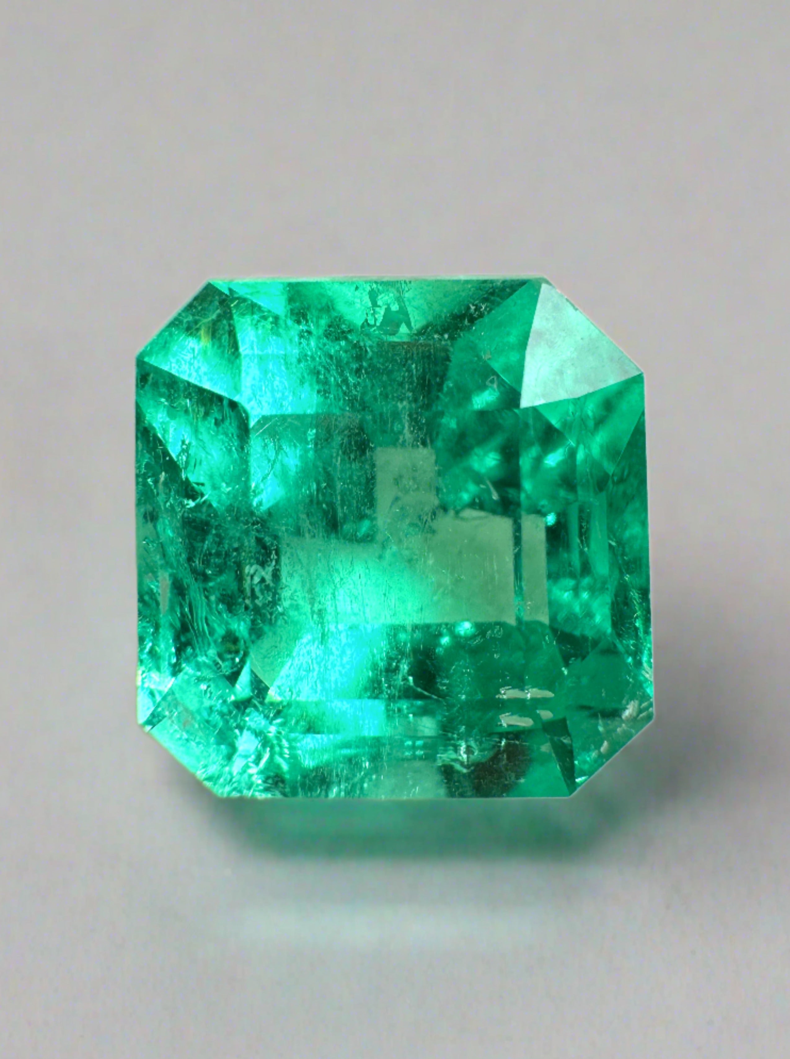 Vivid 6.69 Carat Muzo Green Colombian Emerald Asscher Cut, natural loose gemstone from JR Colombian Emeralds, 11.5x11.5 mm.