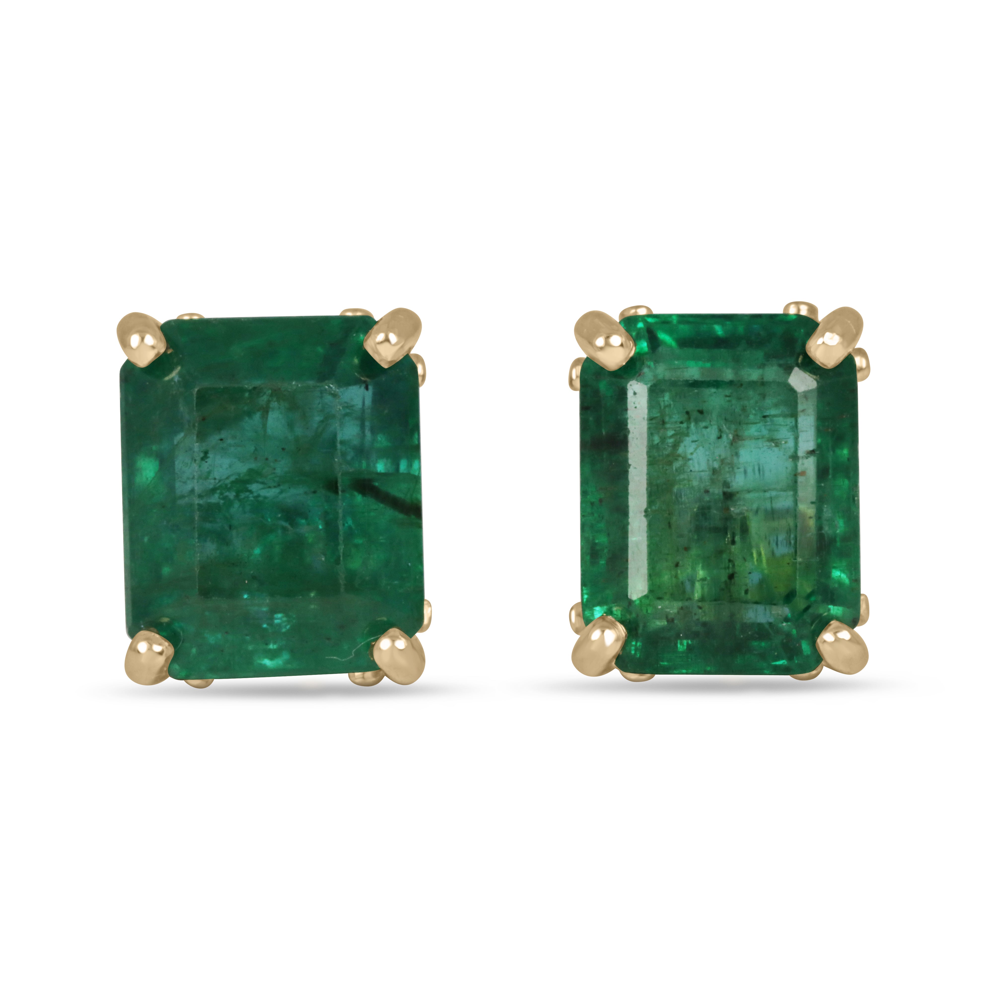 6.70tcw Zambian Emerald Emerald Cut Fleur De Lis Stud Earrings 14K - JR Colombian Emeralds