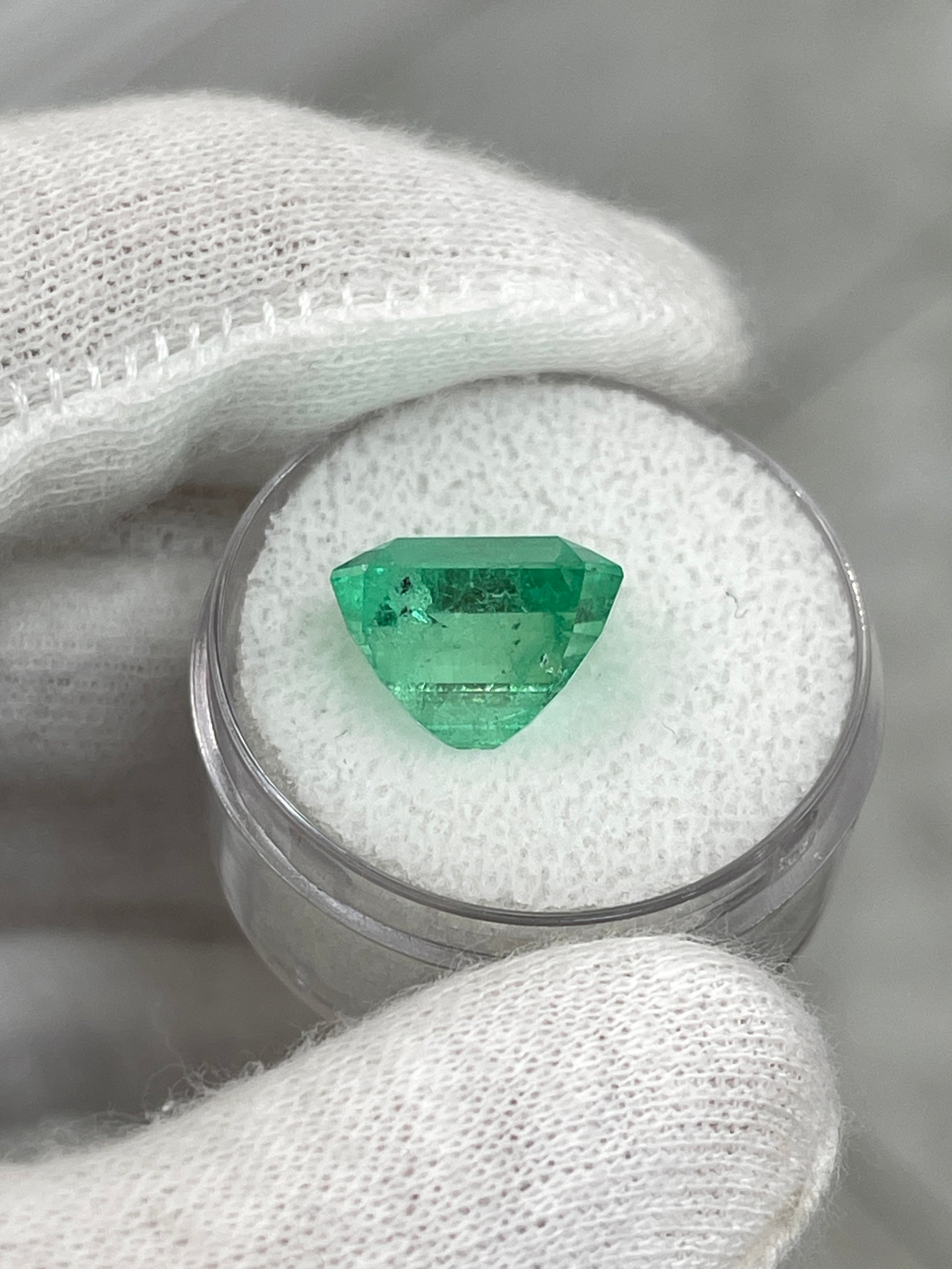 Luminous 6.79 Carat natural Colombian emerald loose gemstone in classic emerald cut, ethically mined by JR Colombian Emeralds.