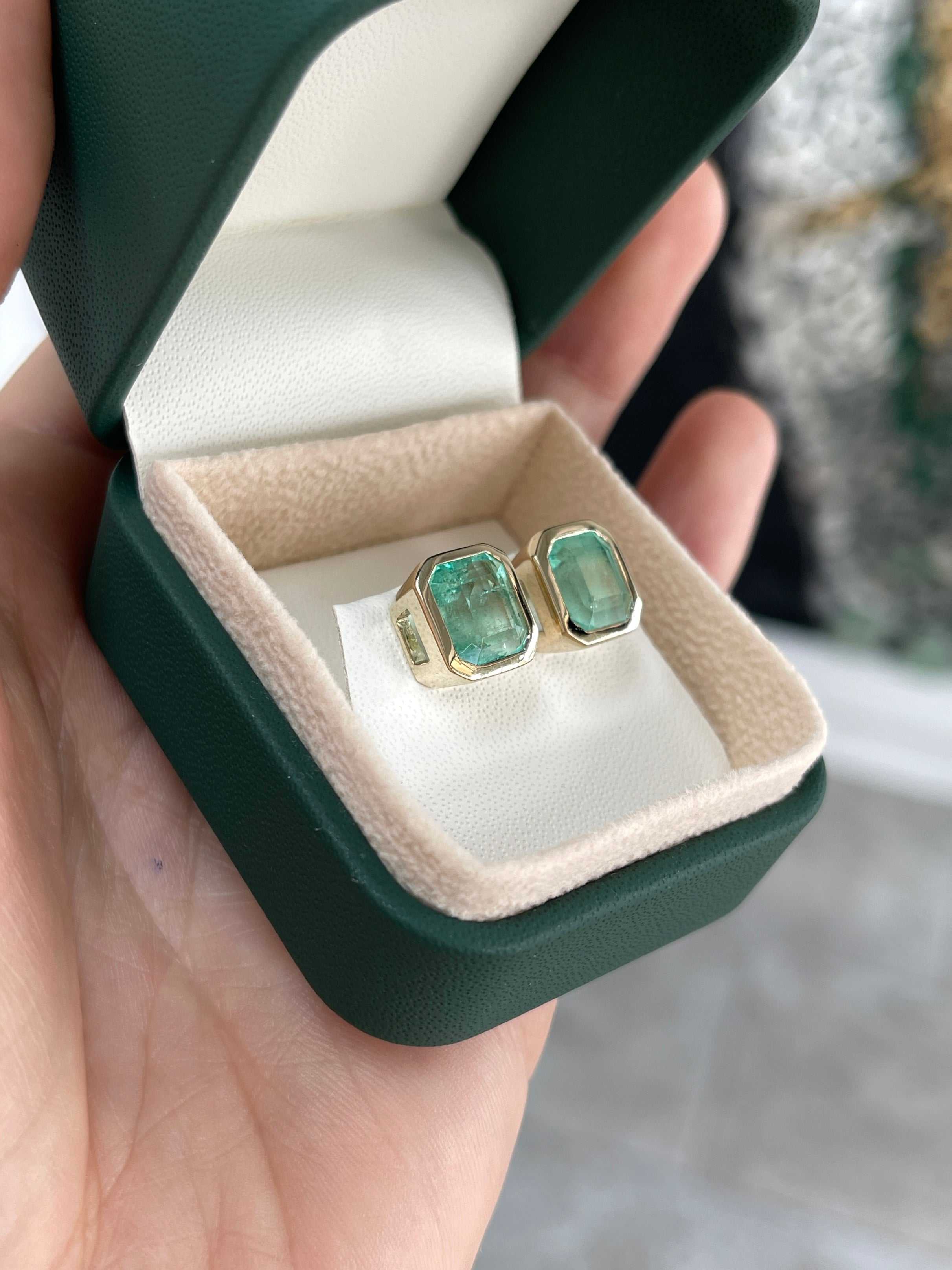 6.80tcw Bezel Set Natural Colombian Emerald Stud Earrings - JR Colombian Emeralds