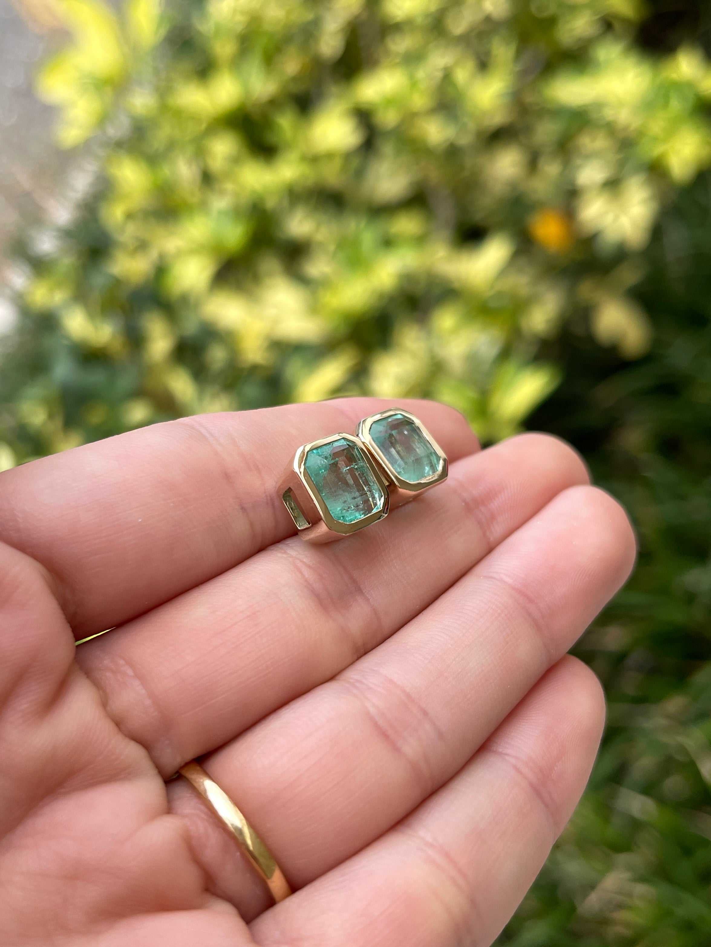 6.80tcw Bezel Set Natural Colombian Emerald Stud Earrings - JR Colombian Emeralds