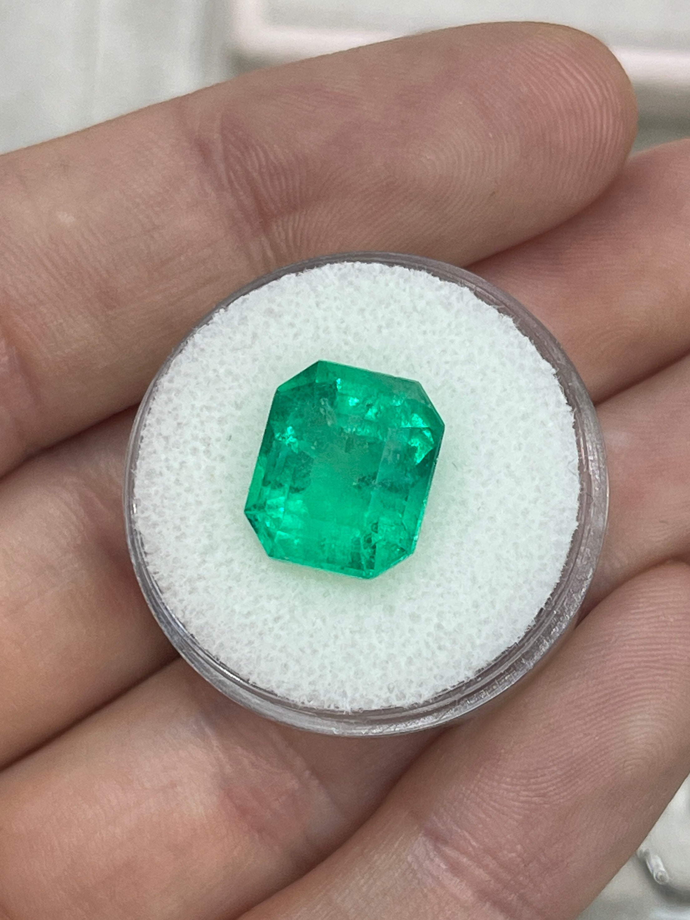 6.99 Carat 12x11 Spring Green Natural Loose Colombian Emerald-Emerald Cut - JR Colombian Emeralds