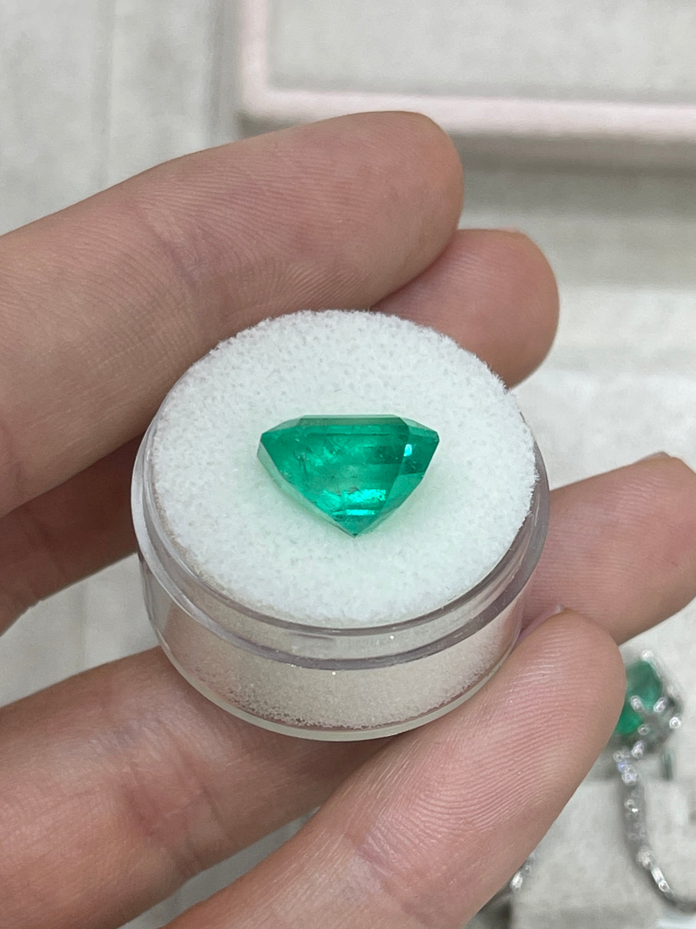 6.99 Carat 12x11 Spring Green Natural Loose Colombian Emerald-Emerald Cut - JR Colombian Emeralds