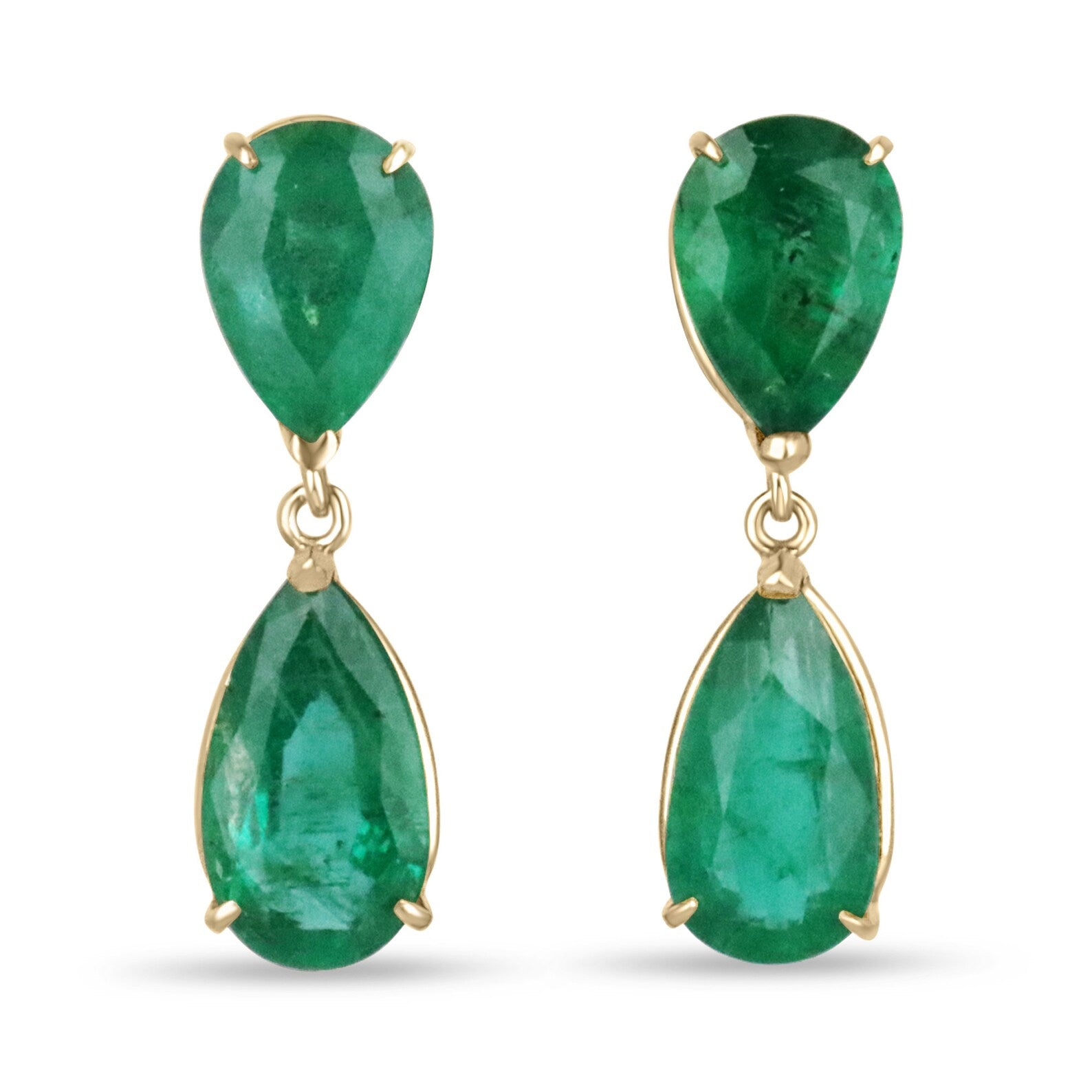 7.20tcw Pear Cut Emerald Dangle Stud Earrings Natural Emeralds 18K - JR Colombian Emeralds