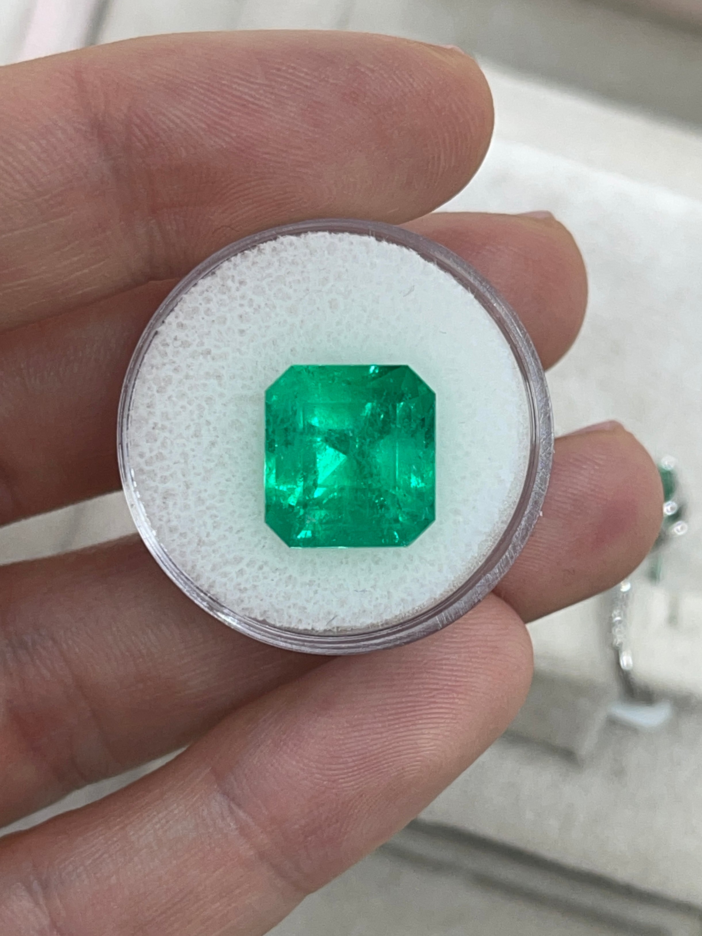 7.40 carat Muzo intense green natural Colombian emerald loose Asscher cut gemstone by JR Colombian Emeralds