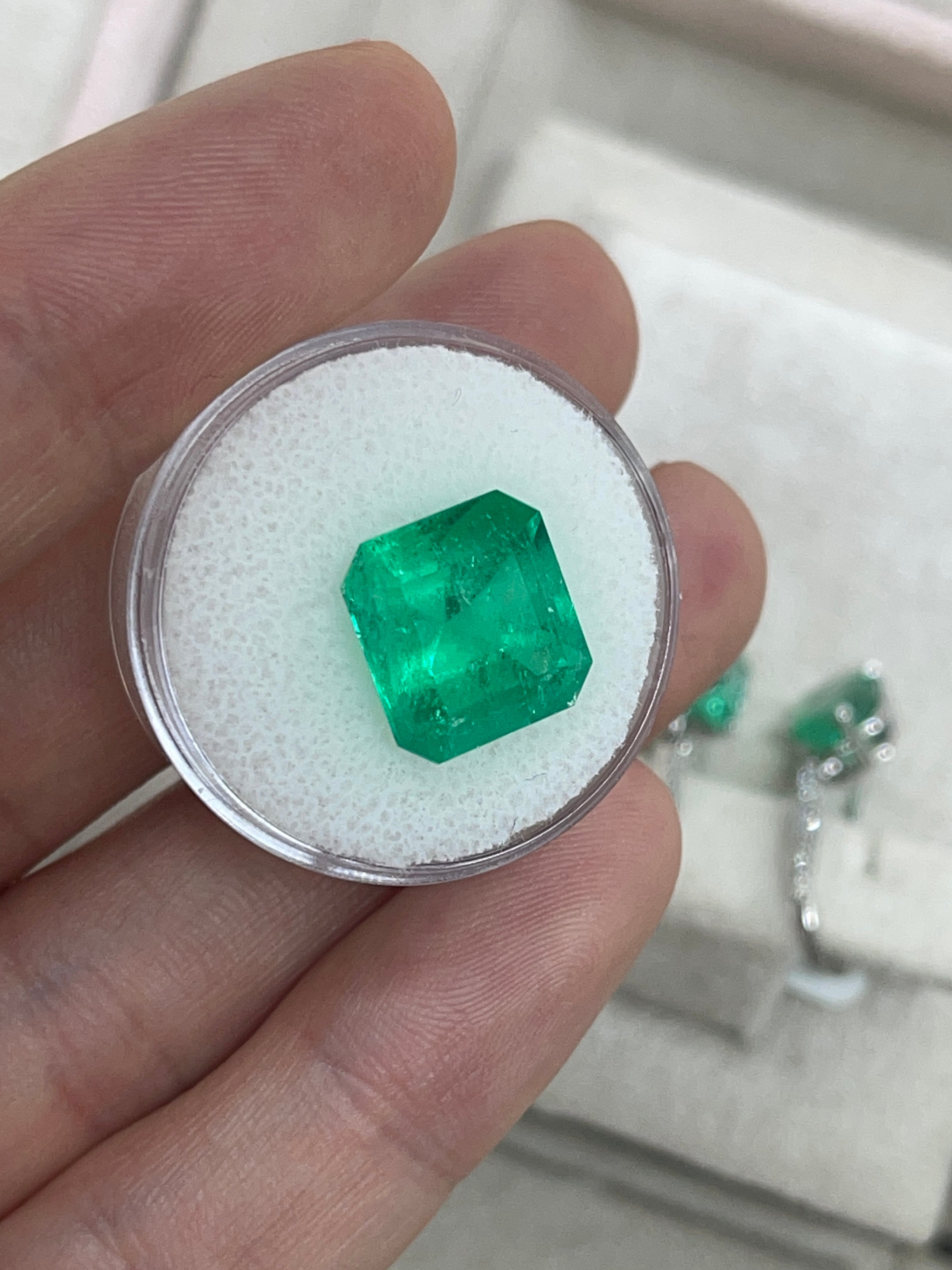 7.40-carat Muzo intense green natural Colombian emerald loose Asscher cut gem by JR Colombian Emeralds.