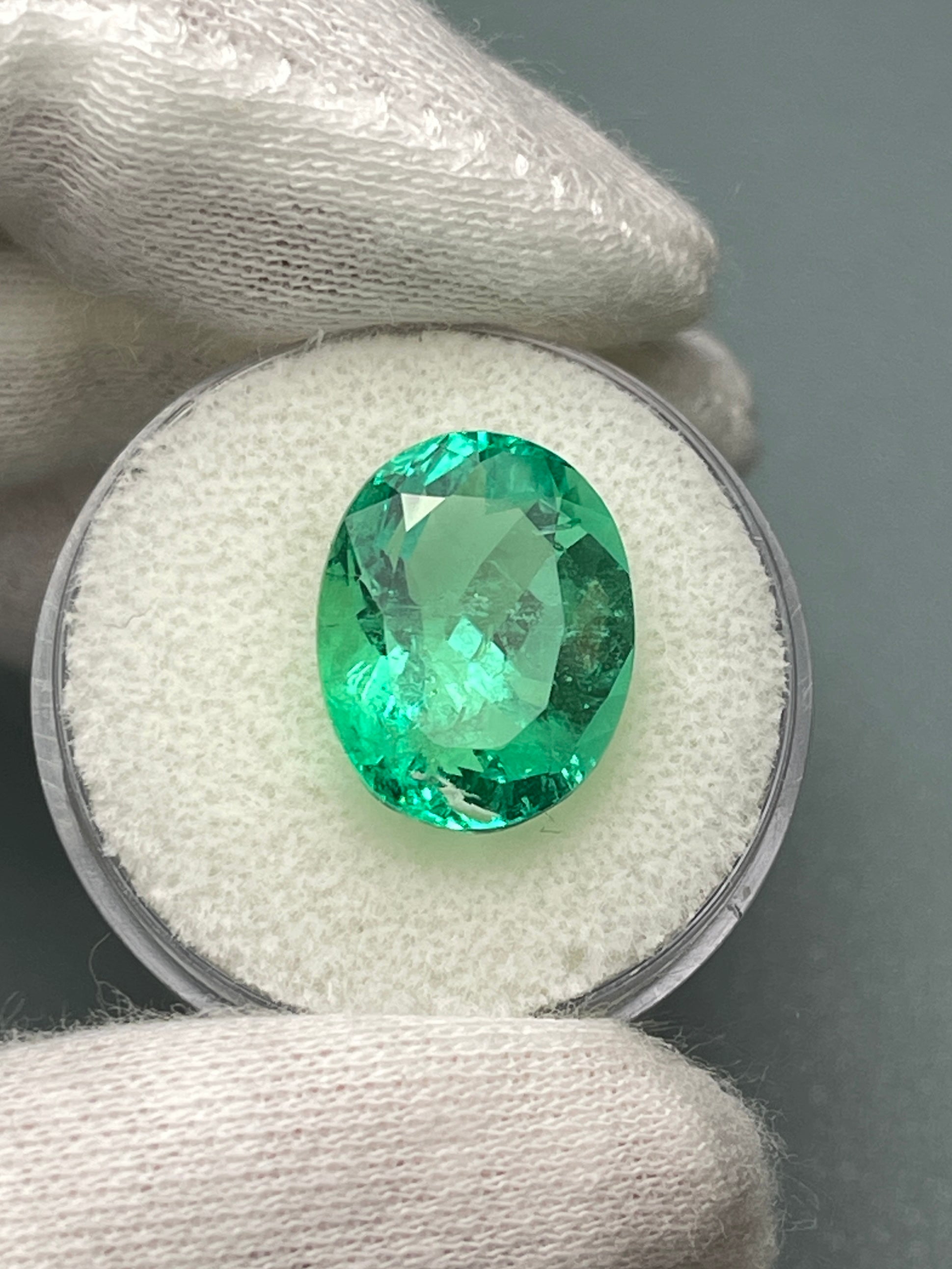 8.40 Carat 15x12 Muzo Yellowish Green Natural Loose Colombian Emerald-Oval Cut - JR Colombian Emeralds
