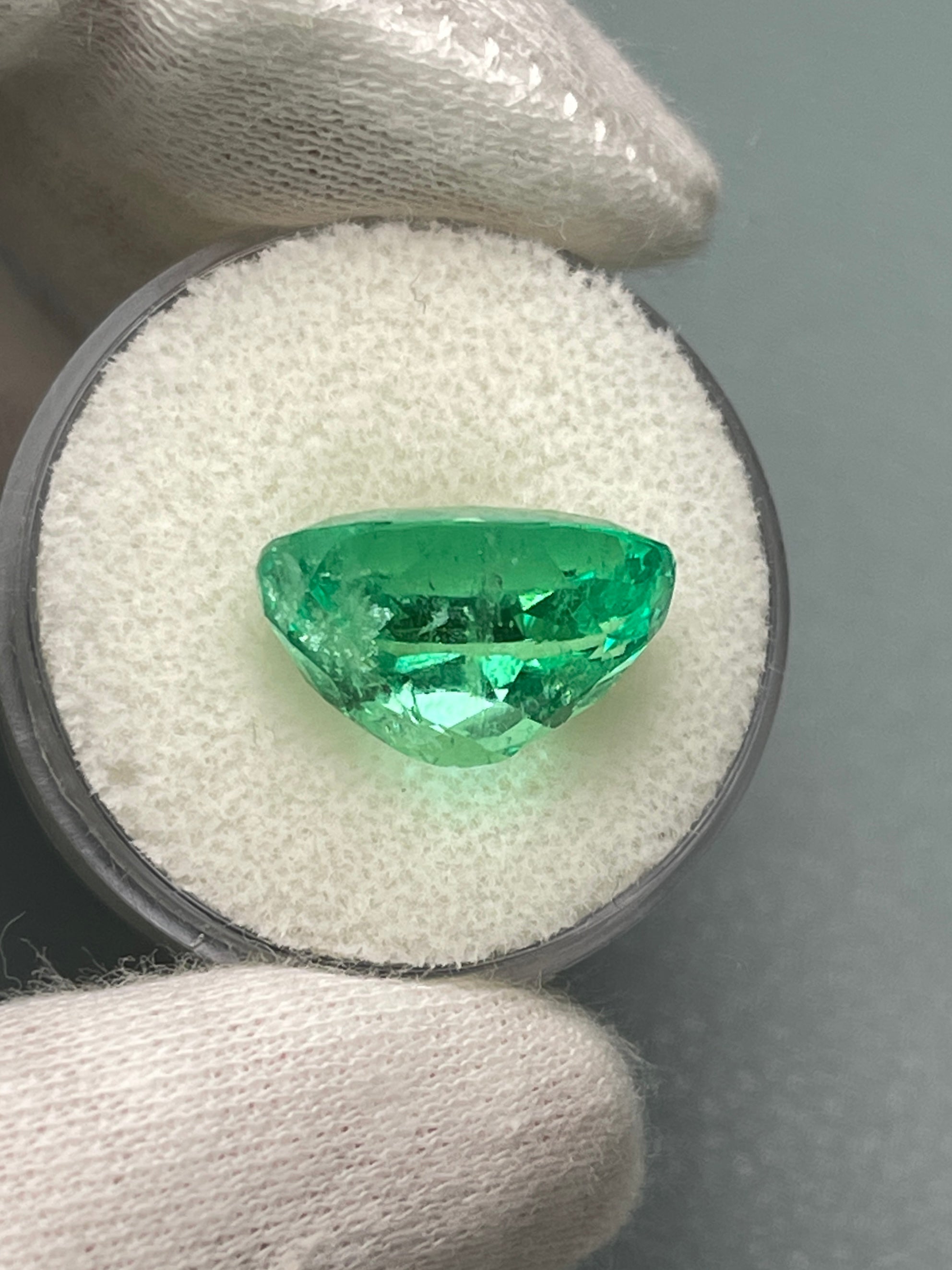 8.40 Carat 15x12 Muzo Yellowish Green Natural Loose Colombian Emerald-Oval Cut - JR Colombian Emeralds