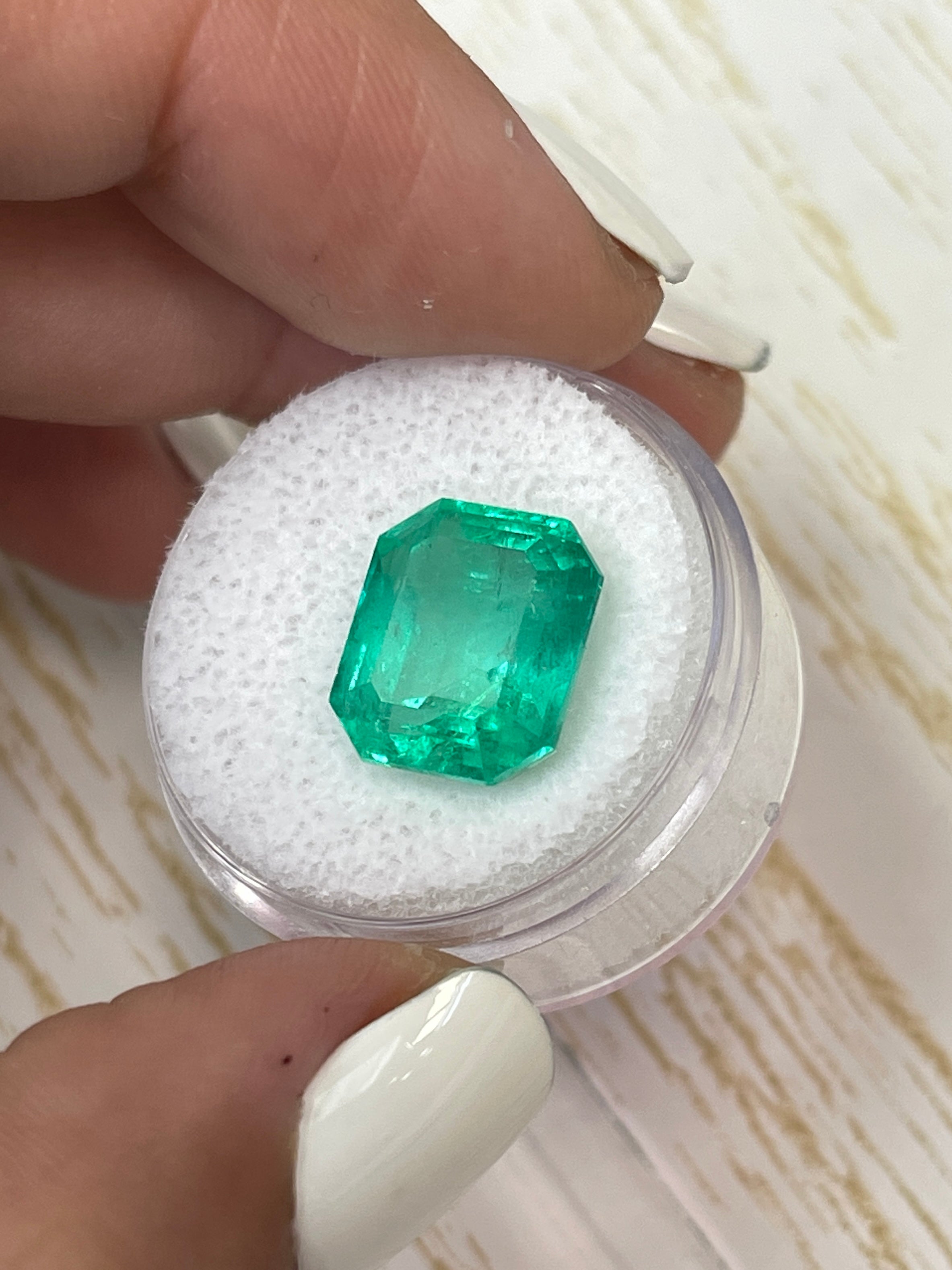 8.51 carat Colombian emerald cut loose gemstone with classic 13x11 emerald shape, from JR Colombian Emeralds.