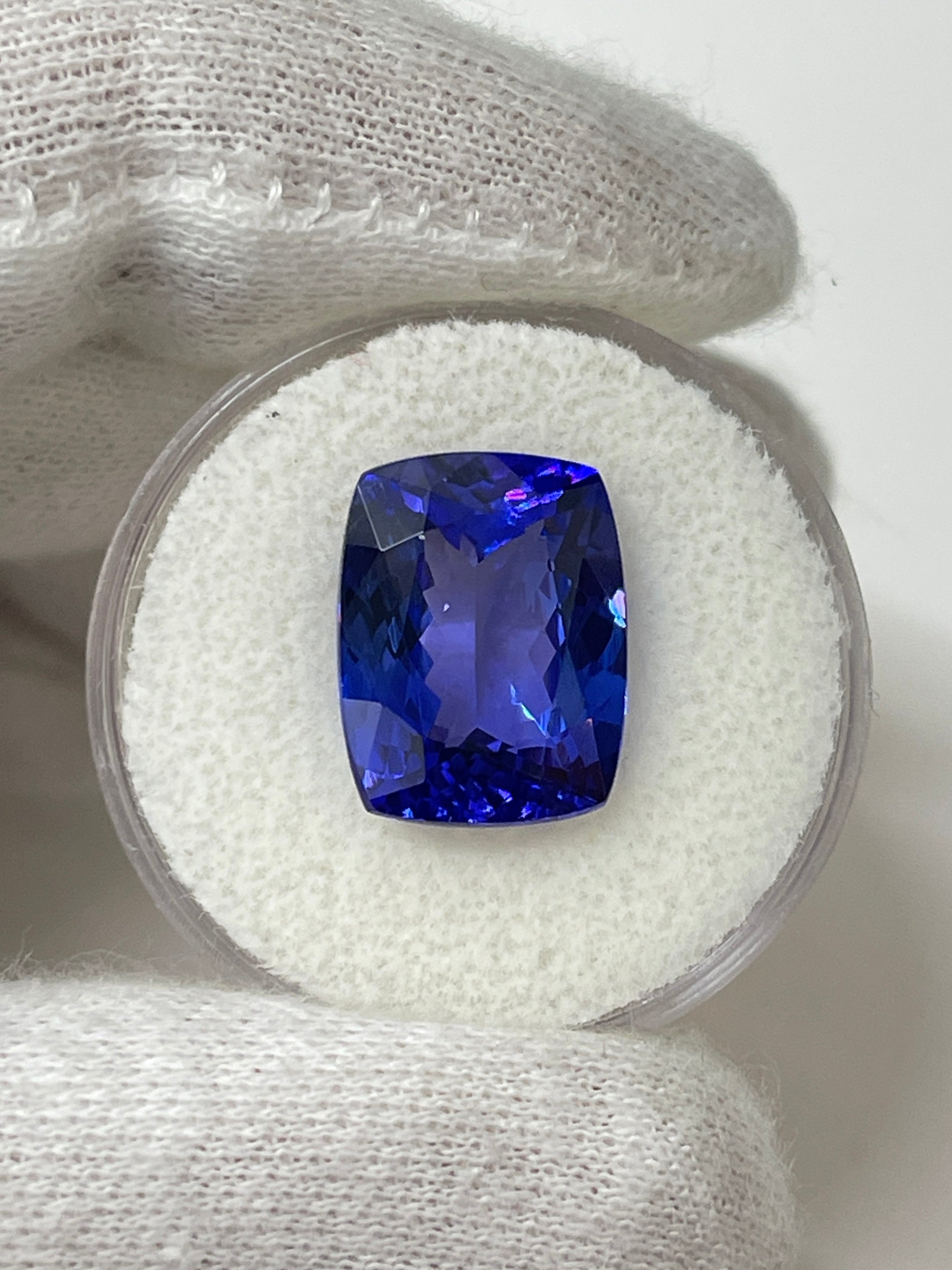 8.56 Carat GIA Natural Violetish Blue Tanzanite 14x11 Loose Cushion Cut - JR Colombian Emeralds