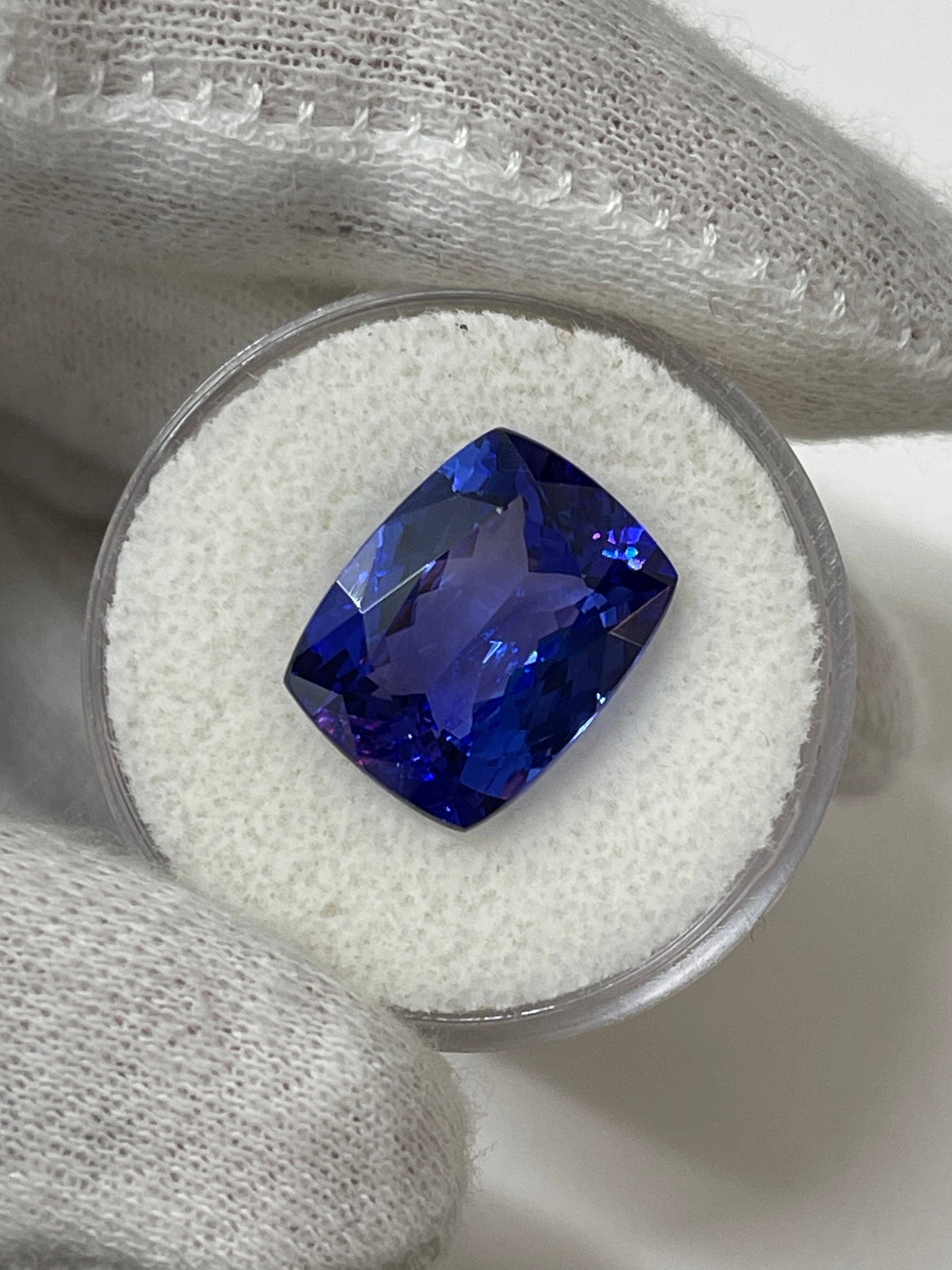 8.56 Carat GIA Natural Violetish Blue Tanzanite 14x11 Loose Cushion Cut - JR Colombian Emeralds