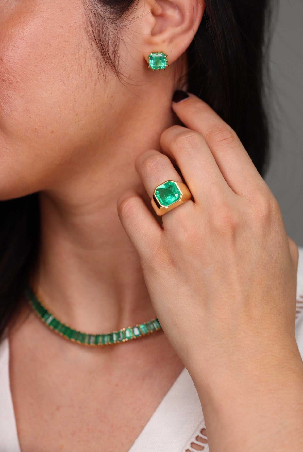 8.56tcw Colombian Emerald Multi Prong 18K Statement Studs - JR Colombian Emeralds