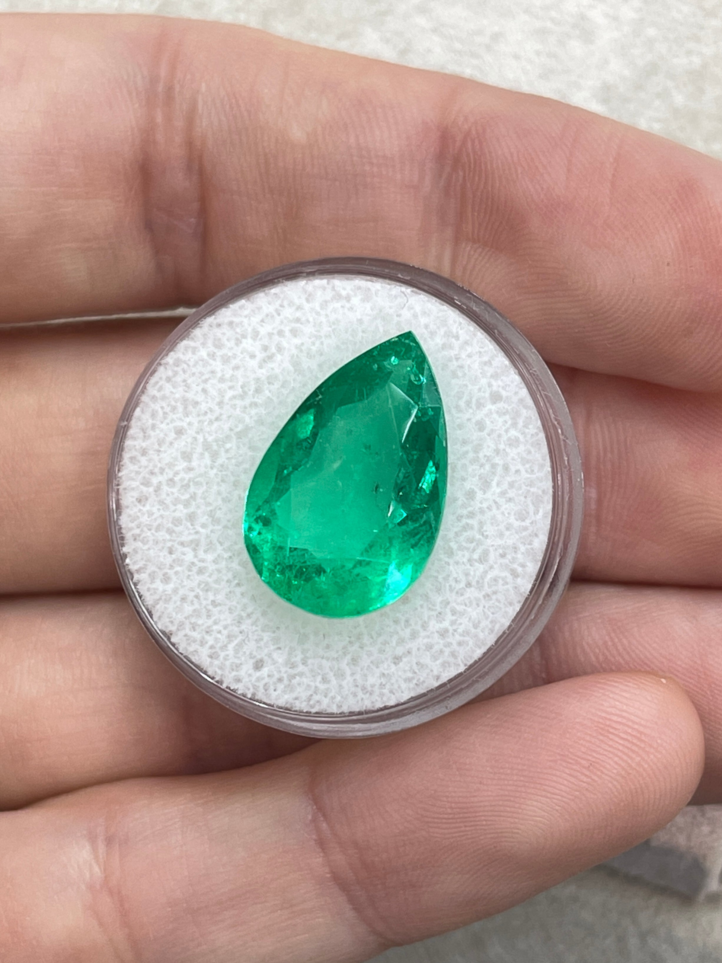 9.10 Carat 18x12 Yellowish Green Loose Teardrop Natural Colombian Emerald - JR Colombian Emeralds