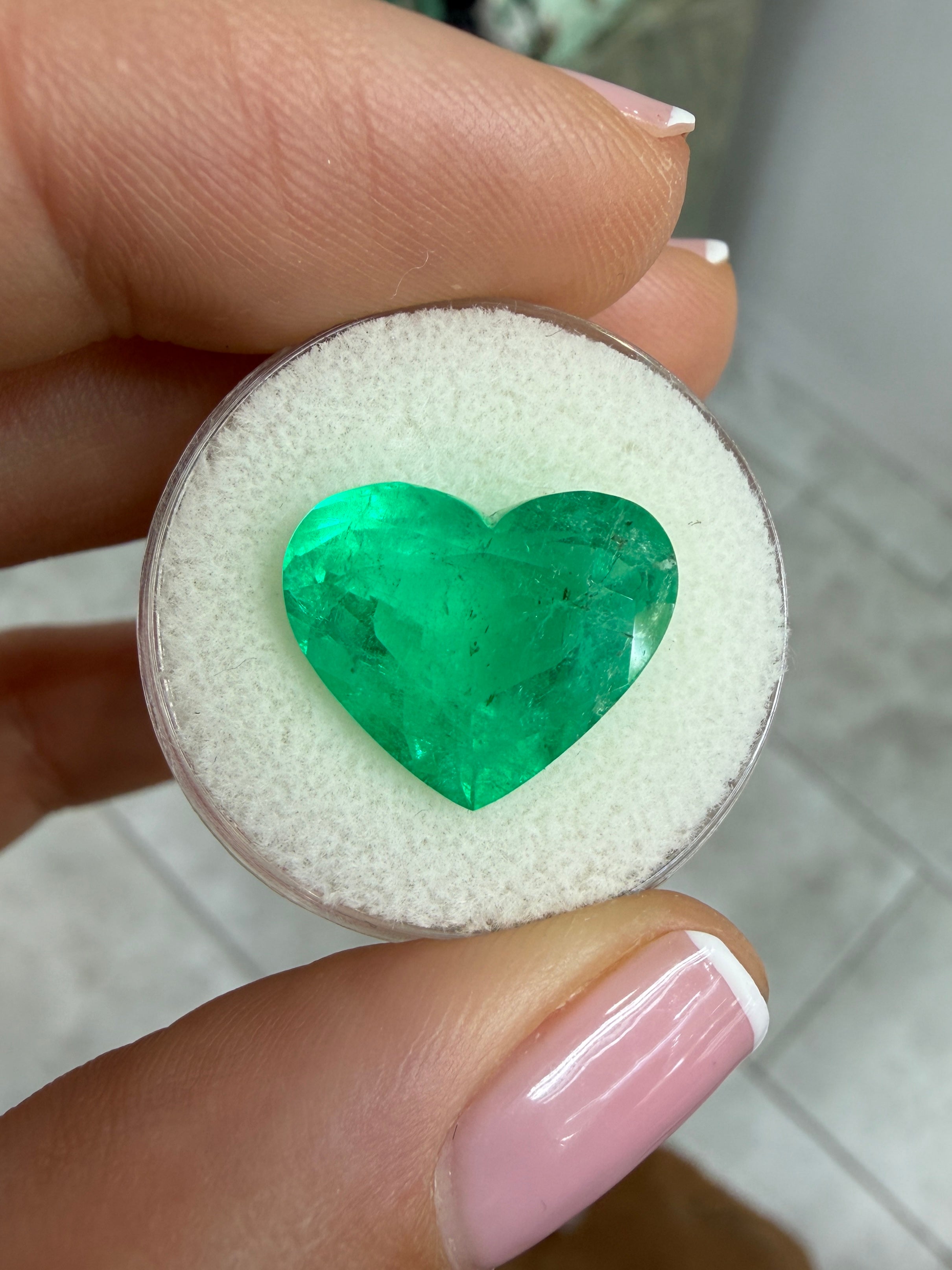 9.72 Carat 13x16 Bright Green Natural Loose Colombian Emerald-Heart Cut