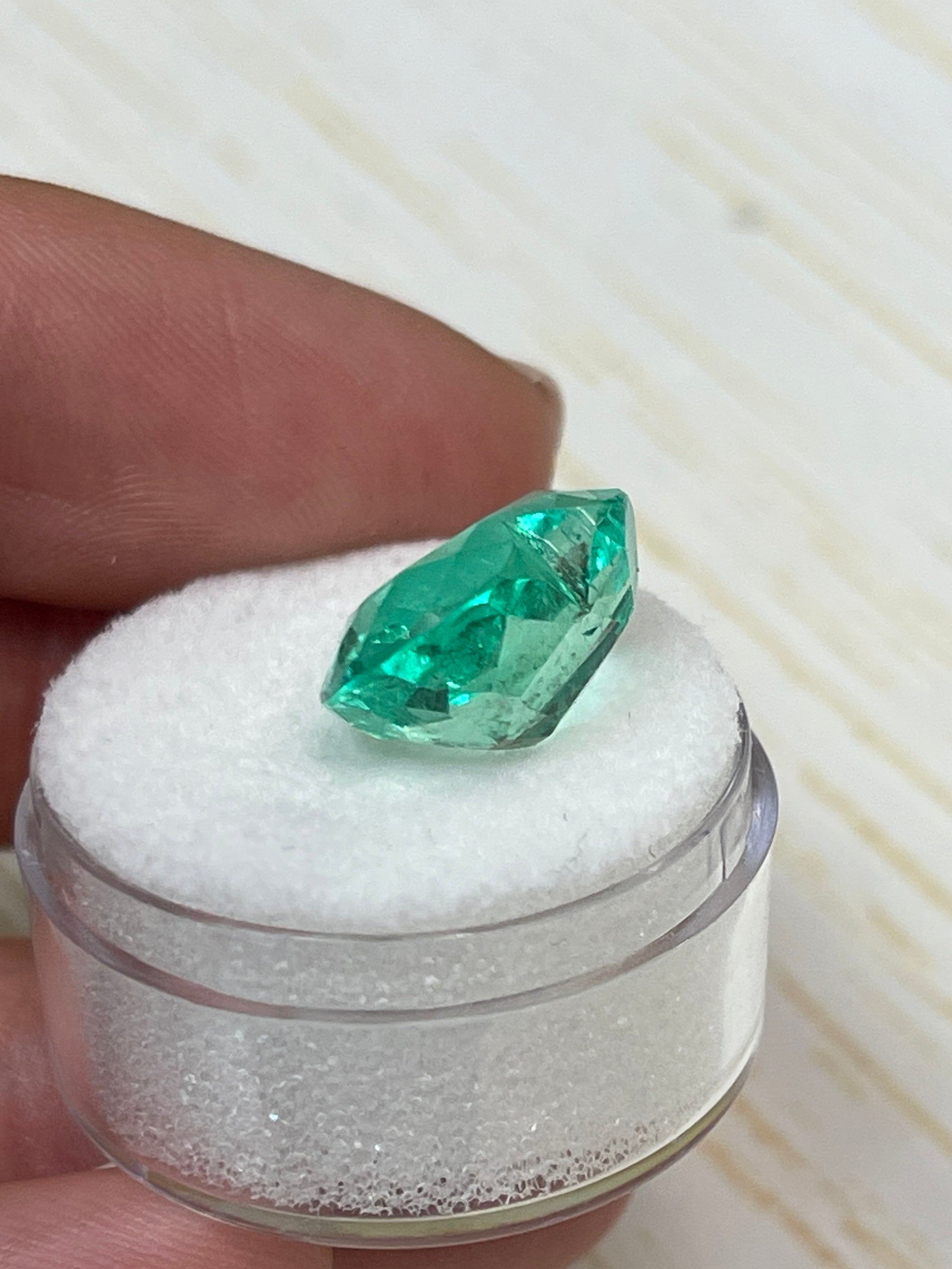 Natural loose Colombian emerald, 9.84 carats, heart cut, bubbly eye clean, 13x16mm, from JR Colombian Emeralds.