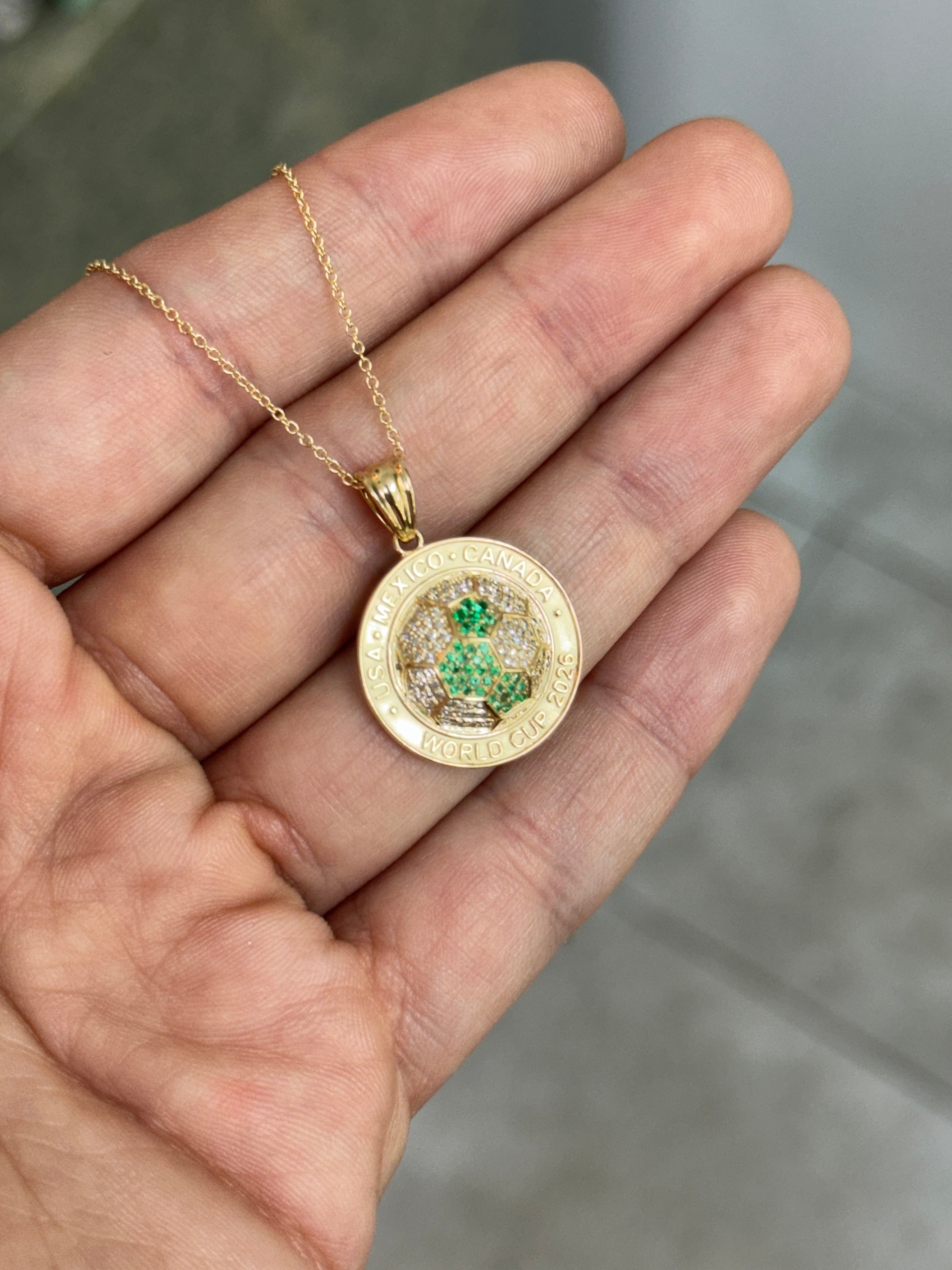 FIFA World Cup 2026 Soccer Ball Pendant in 14K Yellow Gold with Emeralds and Diamonds