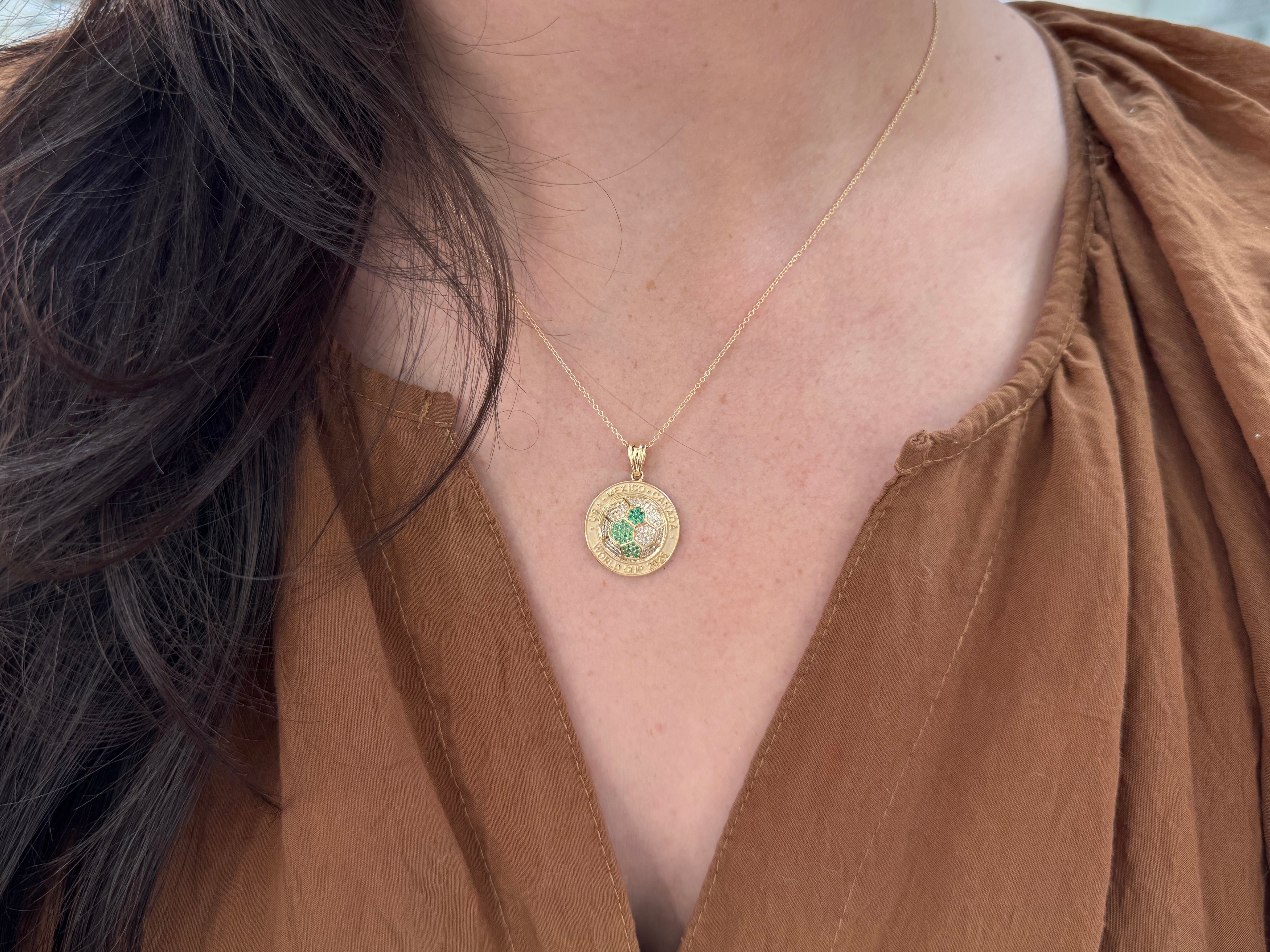 FIFA World Cup 2026 Soccer Ball Pendant in 14K Yellow Gold with Emeralds and Diamonds
