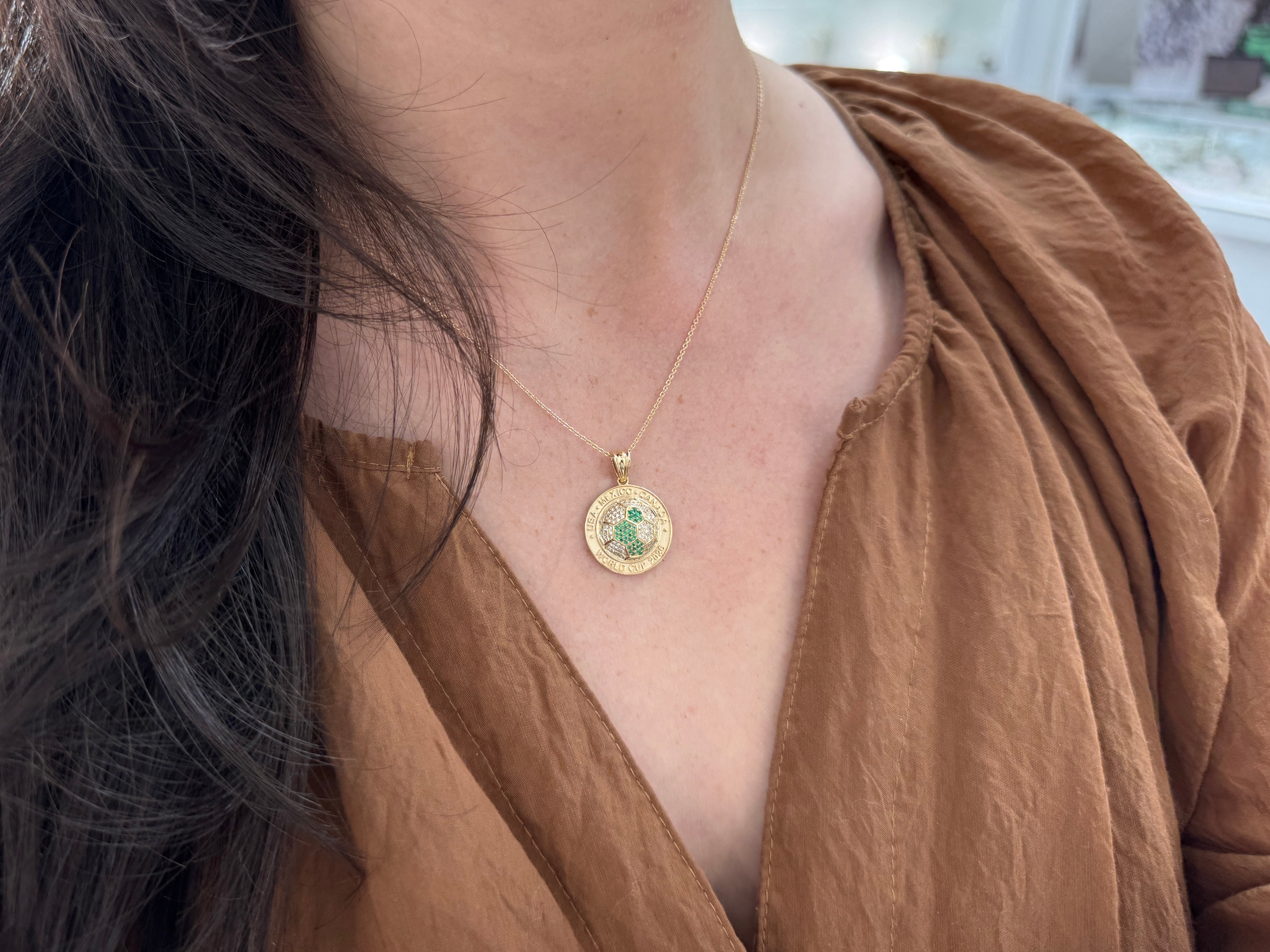 FIFA World Cup 2026 Soccer Ball Pendant in 14K Yellow Gold with Emeralds and Diamonds