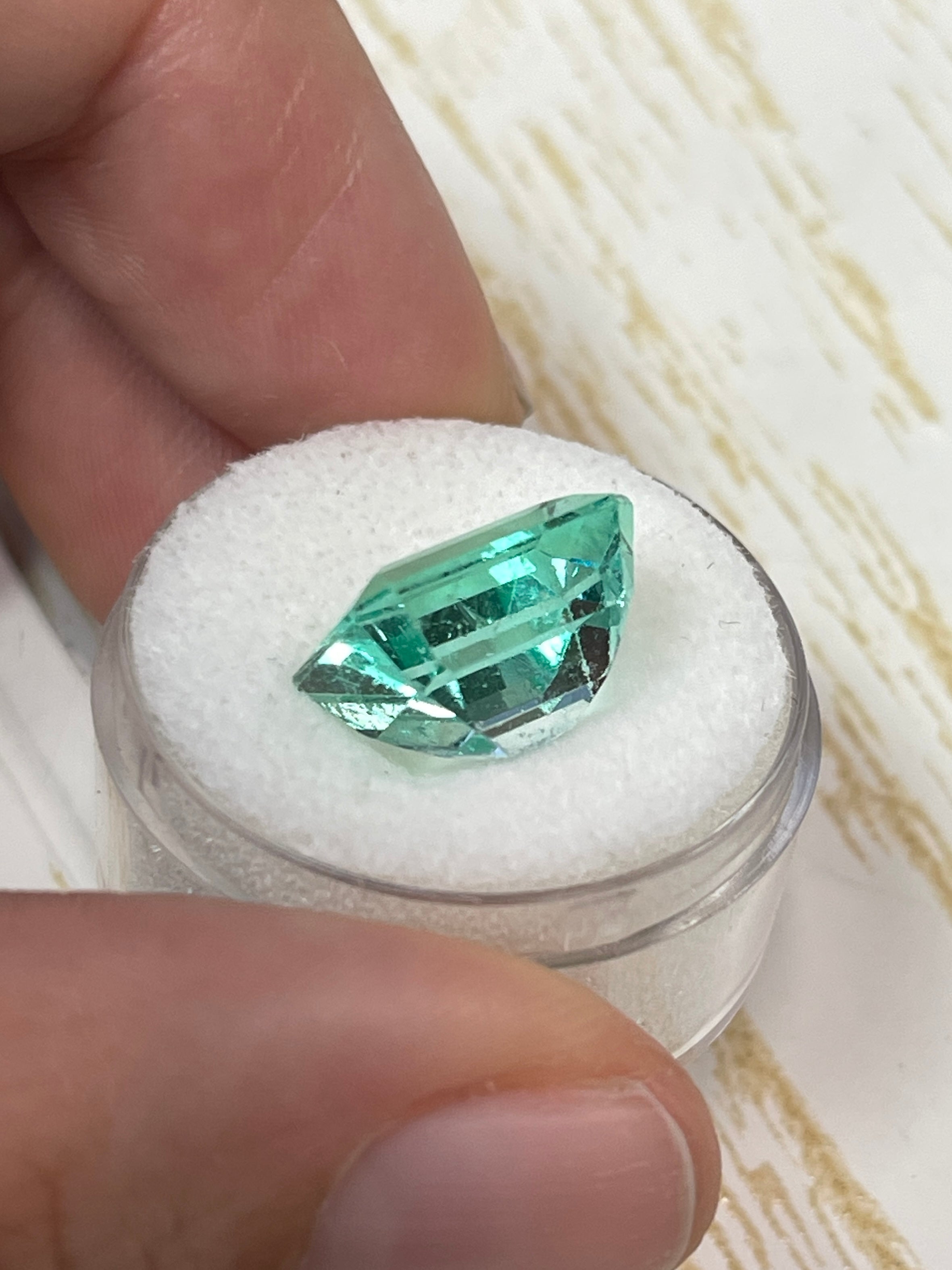 Large 10.26 carat VS Jyotish green Colombian emerald cut loose gemstone from JR Colombian Emeralds.